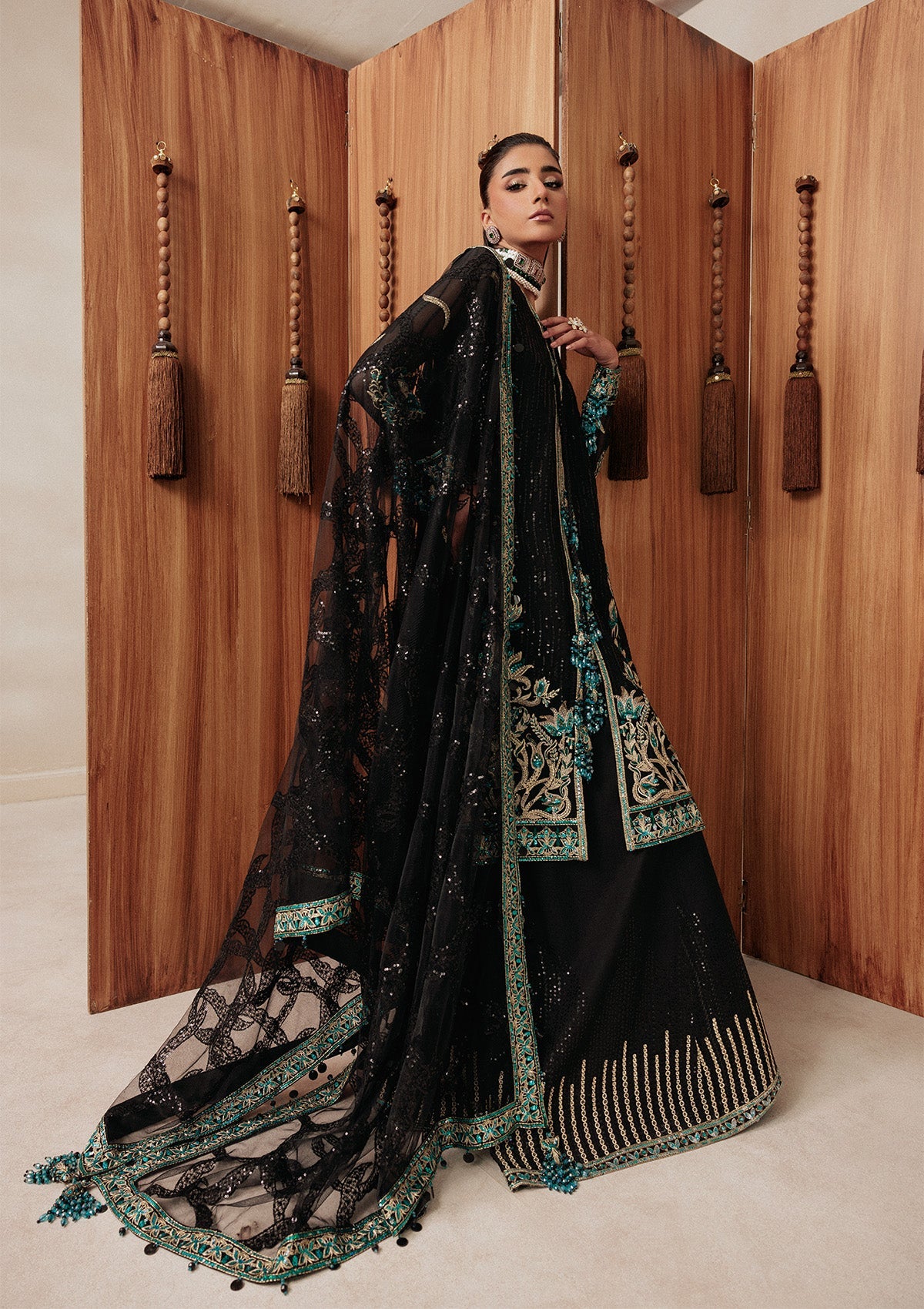 AIKSHAAM '26 - VOL. 1 - LOOK 05 Black Front Open Shirt For Formal Events - Pakistani Designer Wear for Women in UK | Kifat