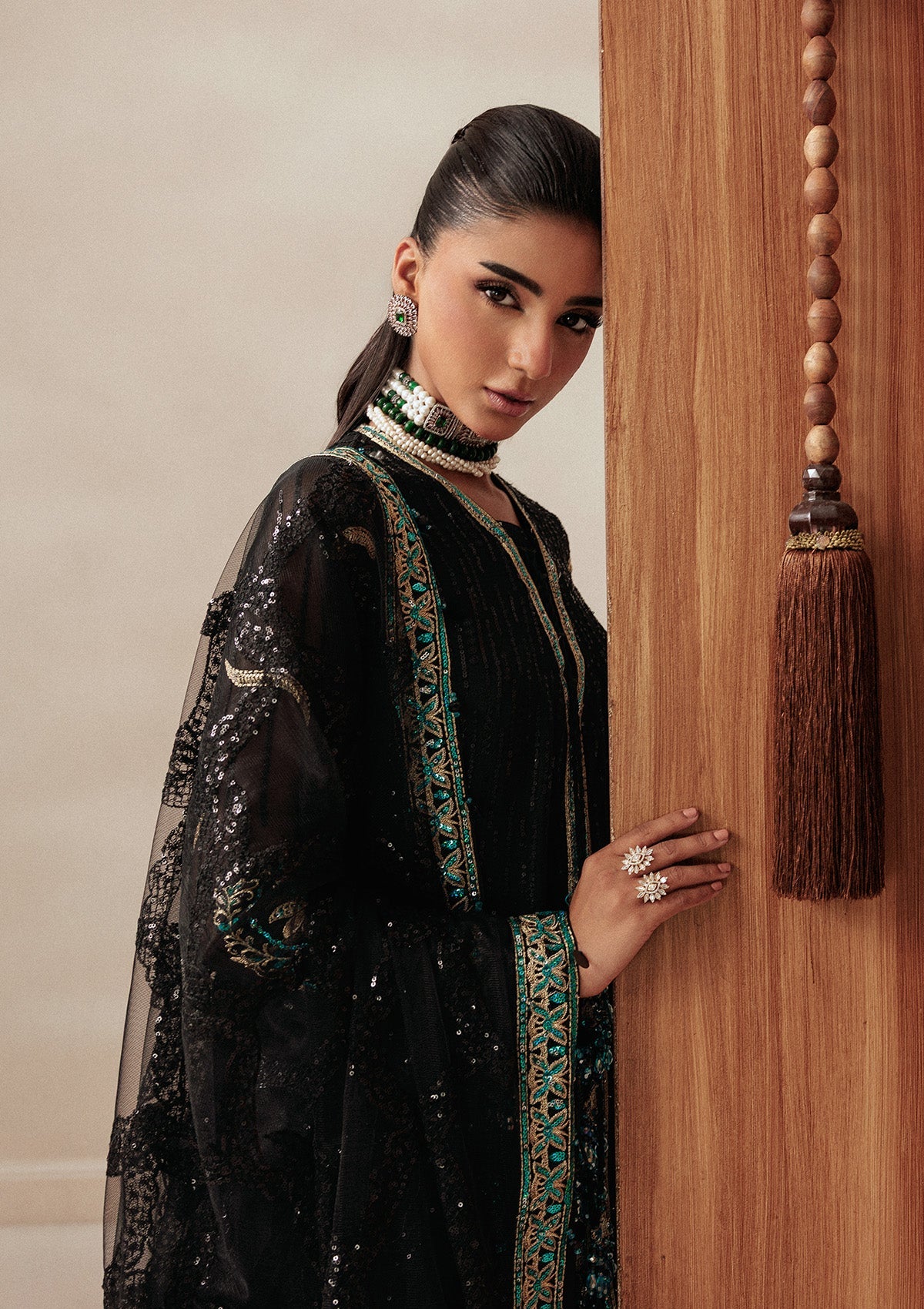 AIKSHAAM '26 - VOL. 1 - LOOK 05 Black Front Open Shirt For Formal Events - Pakistani Designer Wear for Women in UK | Kifat