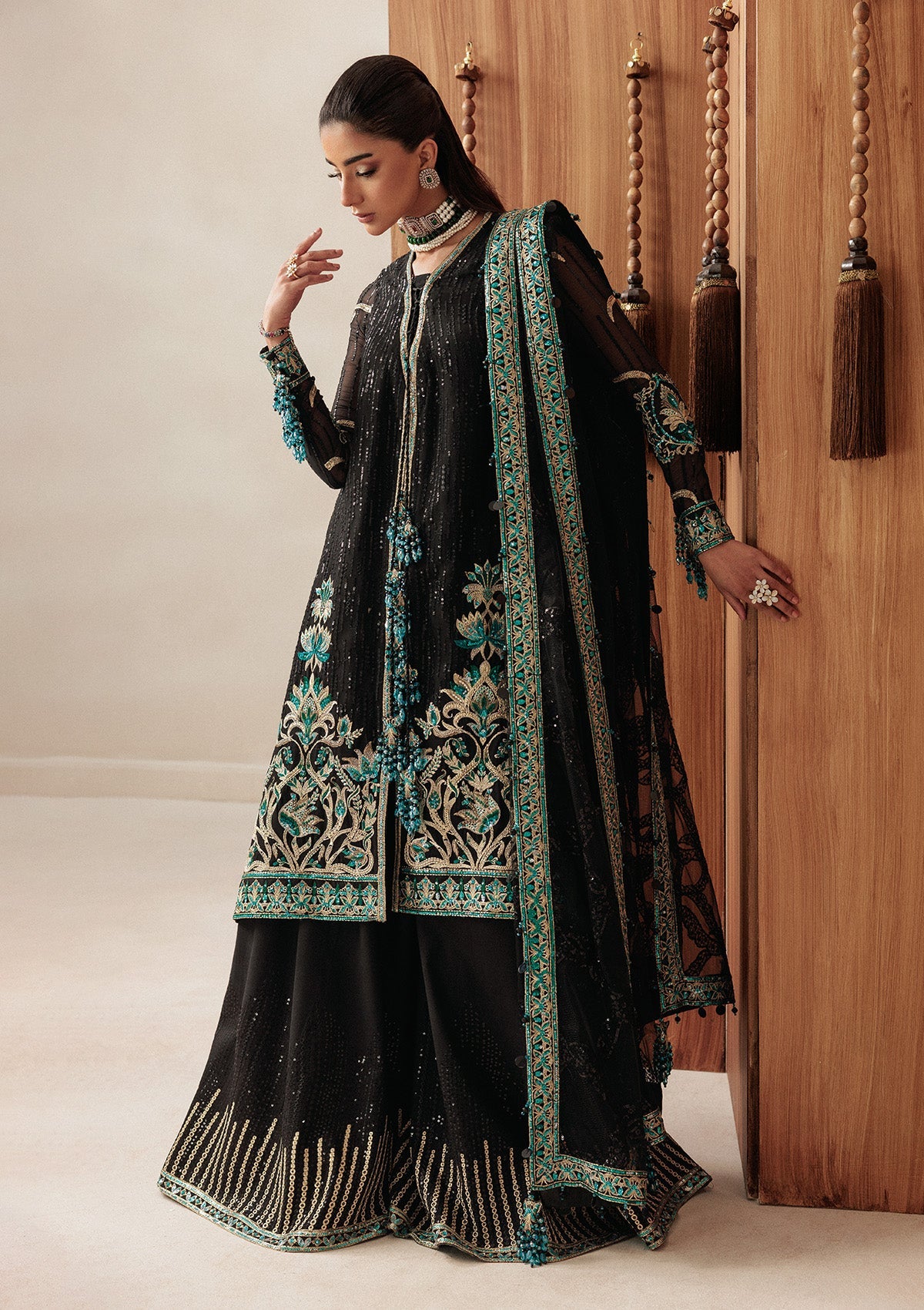 AIKSHAAM '26 - VOL. 1 - LOOK 05 Black Front Open Shirt For Formal Events - Pakistani Designer Wear for Women in UK | Kifat