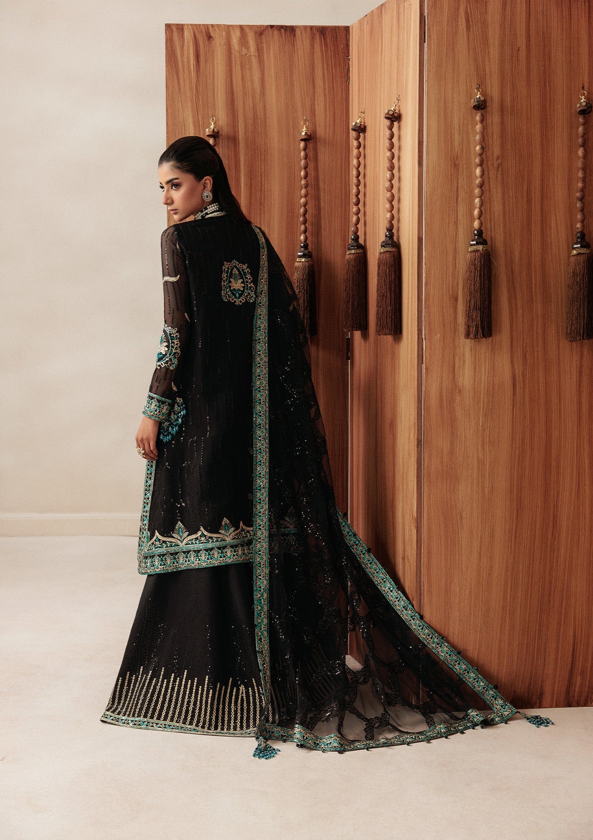 AIKSHAAM '26 - VOL. 1 - LOOK 05 Black Front Open Shirt For Formal Events - Pakistani Designer Wear for Women in UK | Kifat