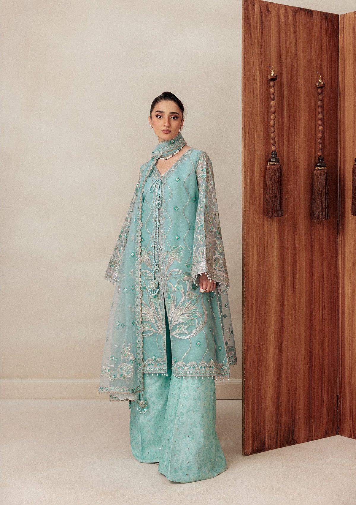 AIKSHAAM '26 - VOL. 1 - LOOK 06 Light Blue Front Open Shirt For Formal Events - Pakistani Designer Wear for Women in UK | Kifat