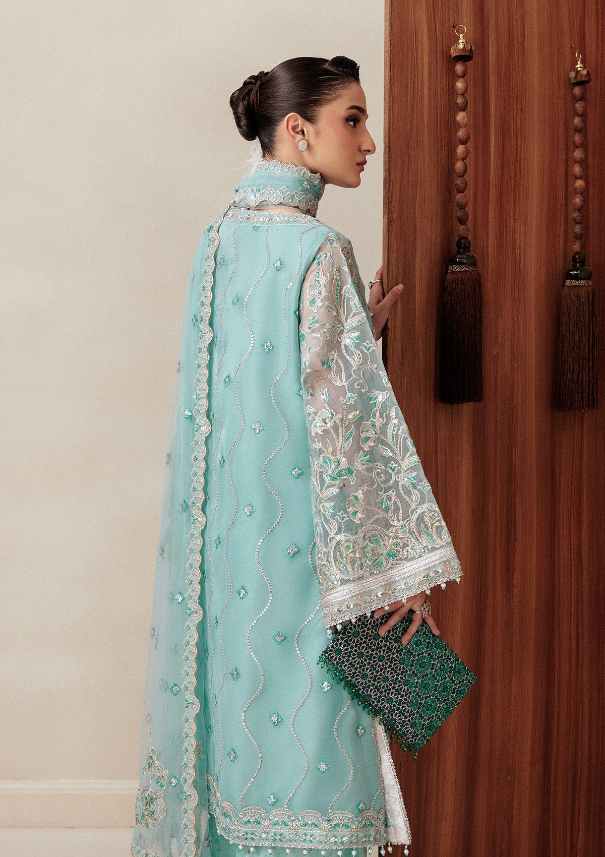 AIKSHAAM '26 - VOL. 1 - LOOK 06 Light Blue Front Open Shirt For Formal Events - Pakistani Designer Wear for Women in UK | Kifat
