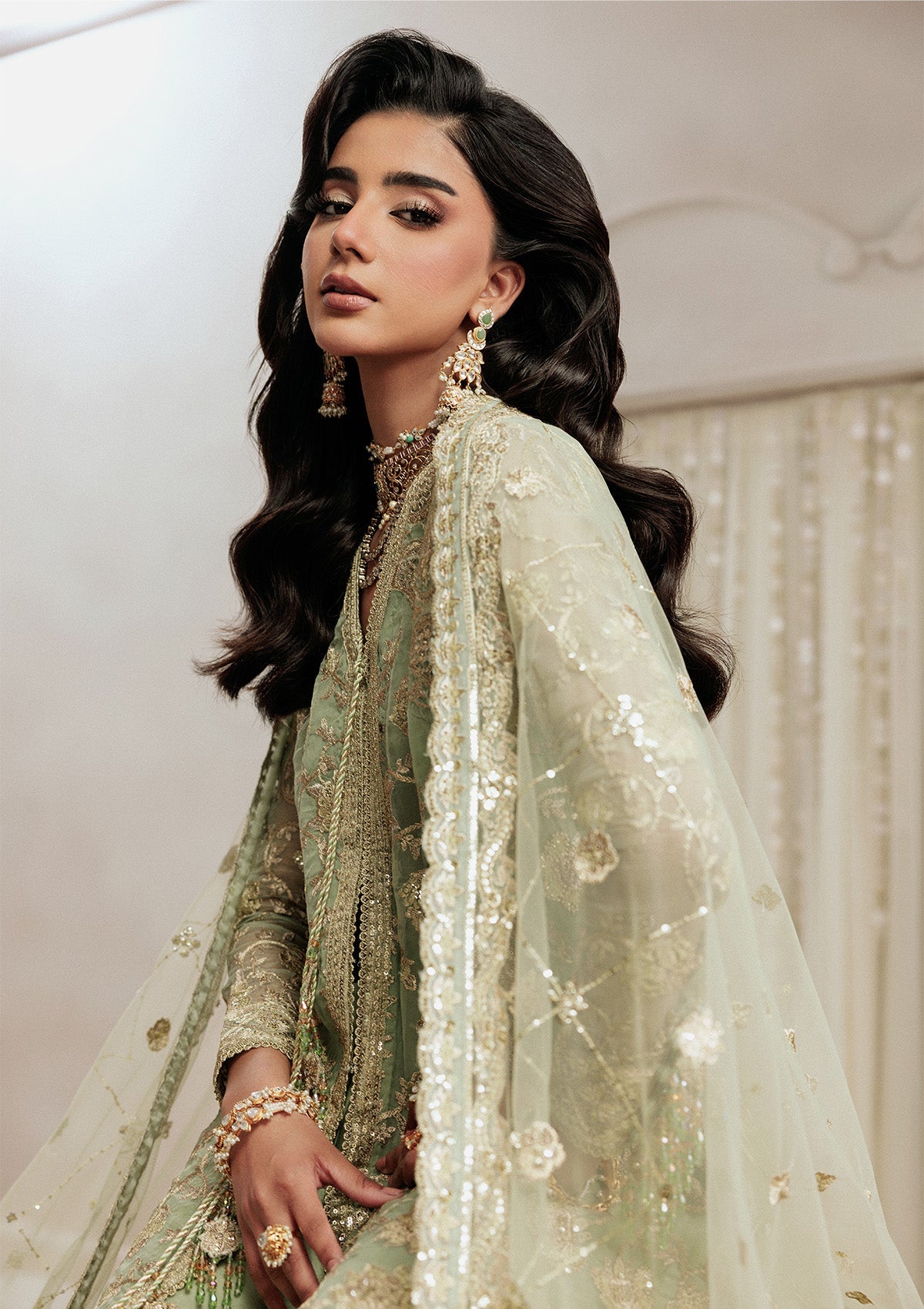 AIKSHAAM '26 - VOL. 1 - LOOK 07 Light Green Long Shirt For Formal Events - Pakistani Designer Wear for Women in UK | Kifat