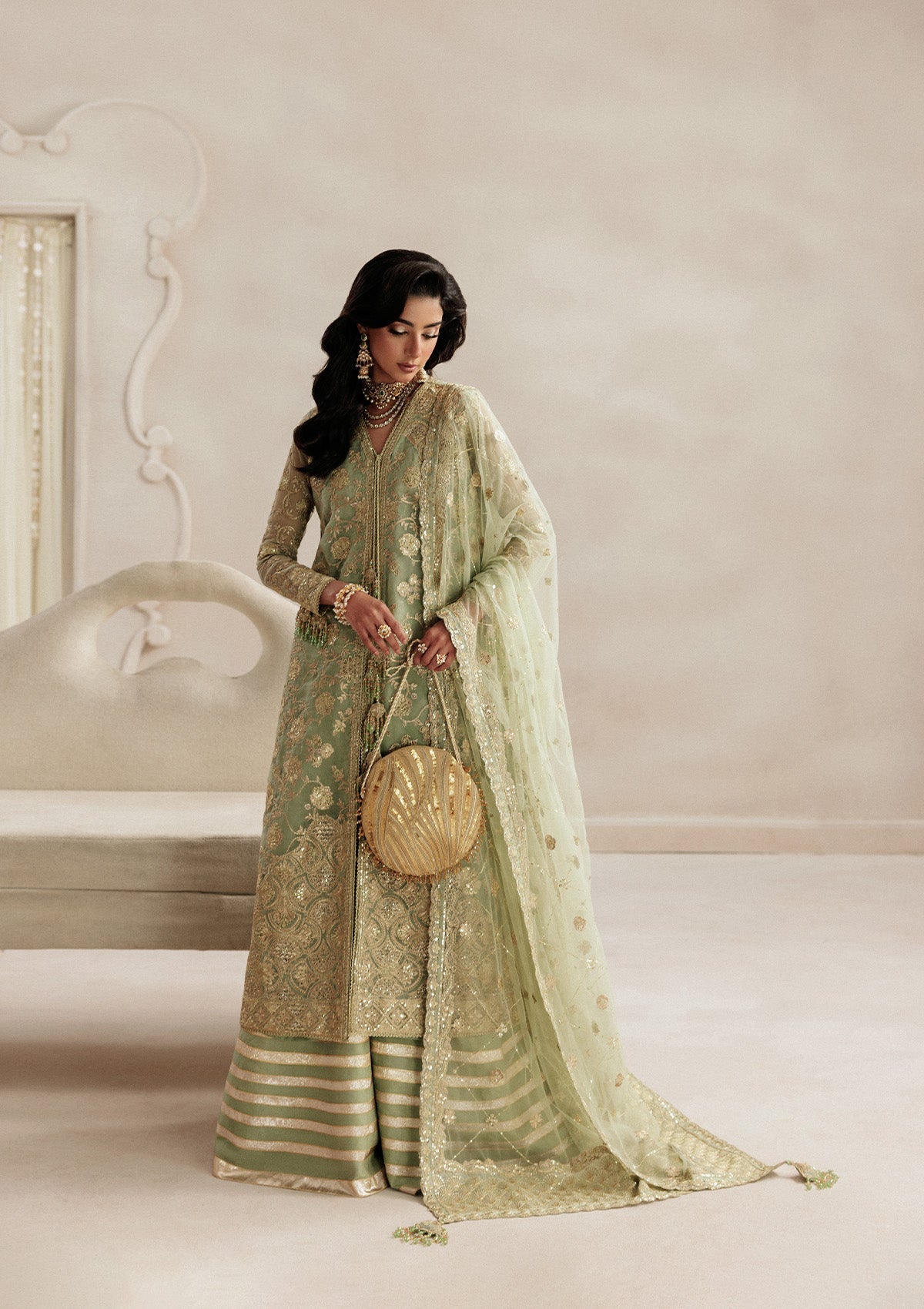 AIKSHAAM '26 - VOL. 1 - LOOK 07 Light Green Long Shirt For Formal Events - Pakistani Designer Wear for Women in UK | Kifat