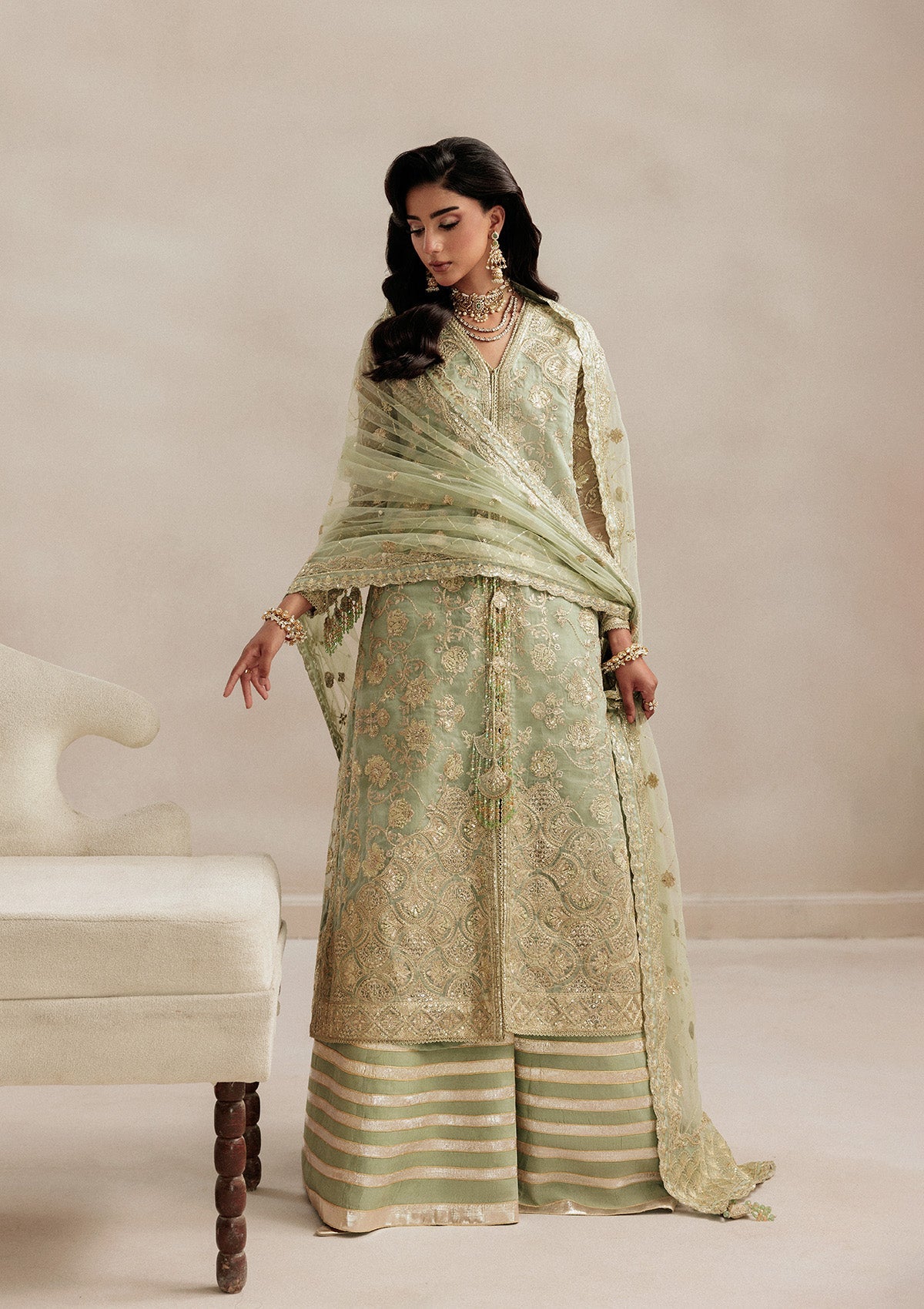 AIKSHAAM '26 - VOL. 1 - LOOK 07 Light Green Long Shirt For Formal Events - Pakistani Designer Wear for Women in UK | Kifat