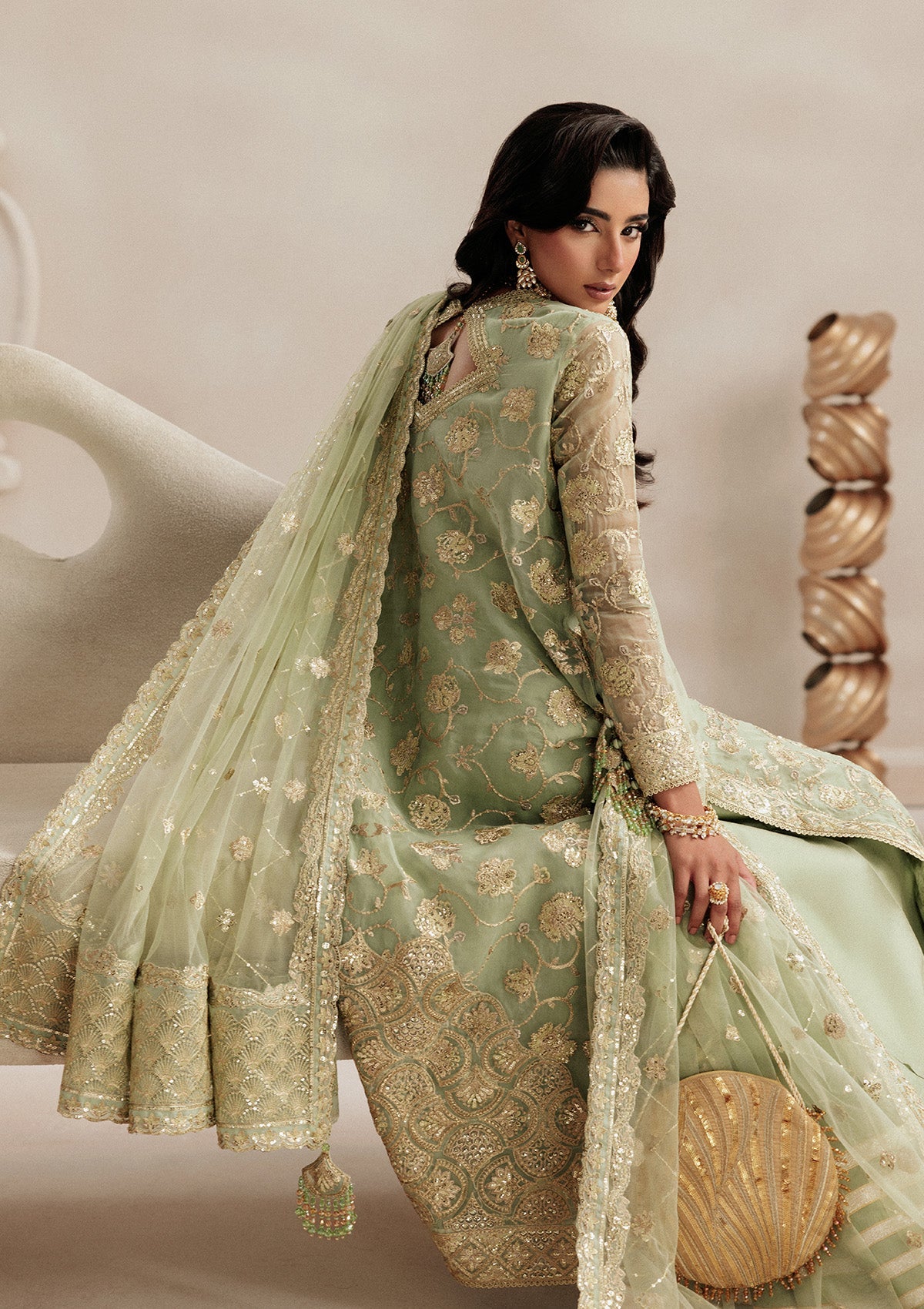 AIKSHAAM '26 - VOL. 1 - LOOK 07 Light Green Long Shirt For Formal Events - Pakistani Designer Wear for Women in UK | Kifat