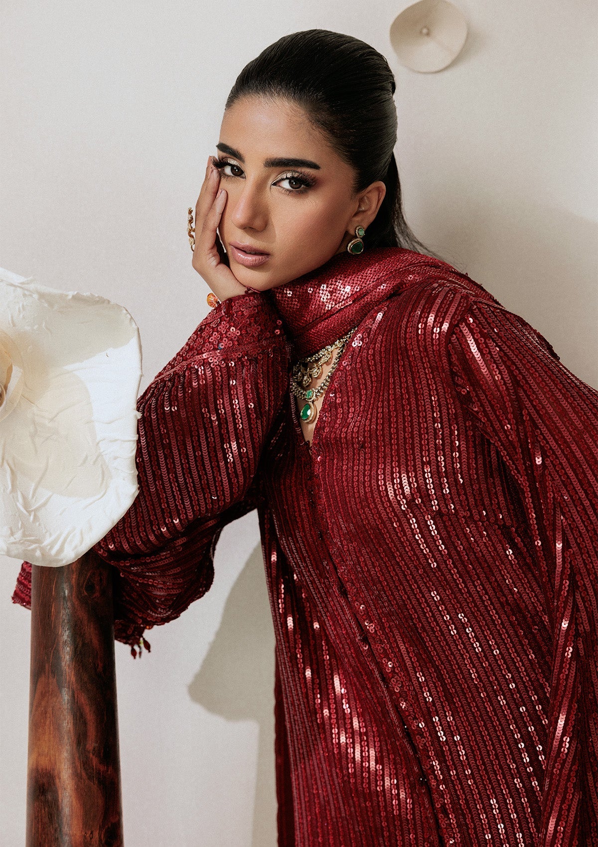 AIKSHAAM '26 - VOL. 1 - LOOK 08 Maroon Front Open Shirt For Formal Events - Pakistani Designer Wear for Women in UK | Kifat