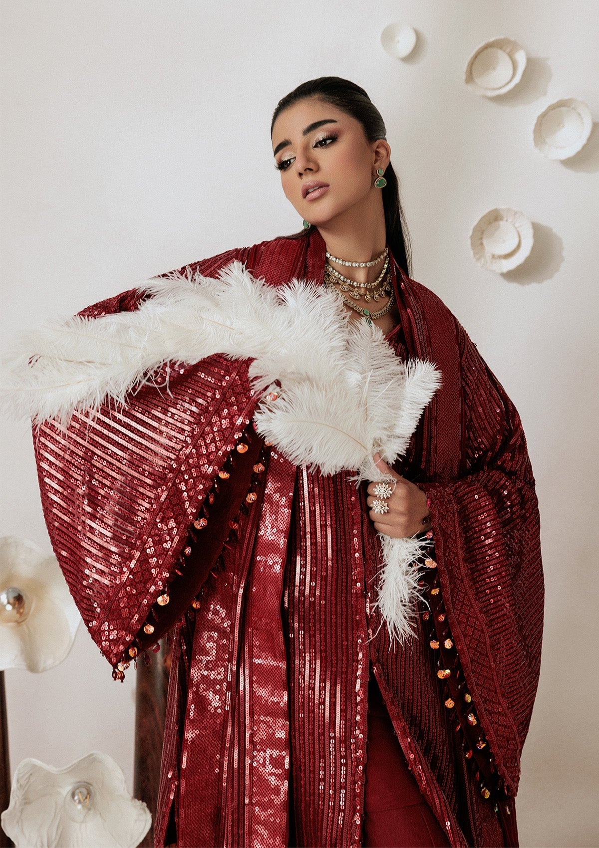 AIKSHAAM '26 - VOL. 1 - LOOK 08 Maroon Front Open Shirt For Formal Events - Pakistani Designer Wear for Women in UK | Kifat