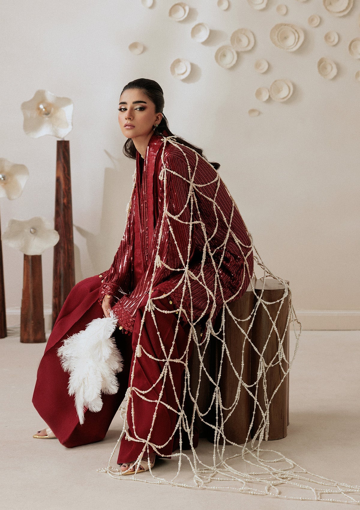 AIKSHAAM '26 - VOL. 1 - LOOK 08 Maroon Front Open Shirt For Formal Events - Pakistani Designer Wear for Women in UK | Kifat
