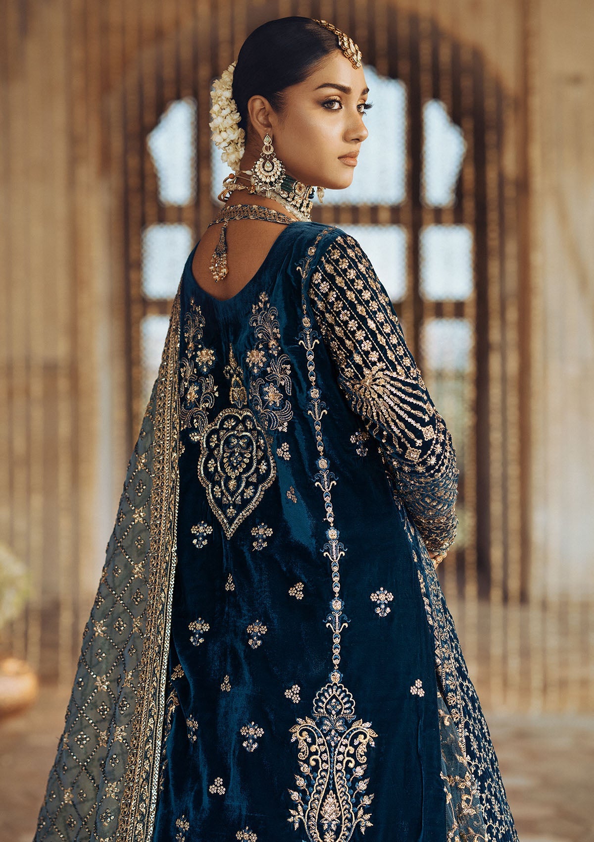 DASTOOR - LOOK 05 Teal Blue Front Open Shirt with Lehnga For Formal Events - Pakistani Designer Wear for Women in UK | Kifat