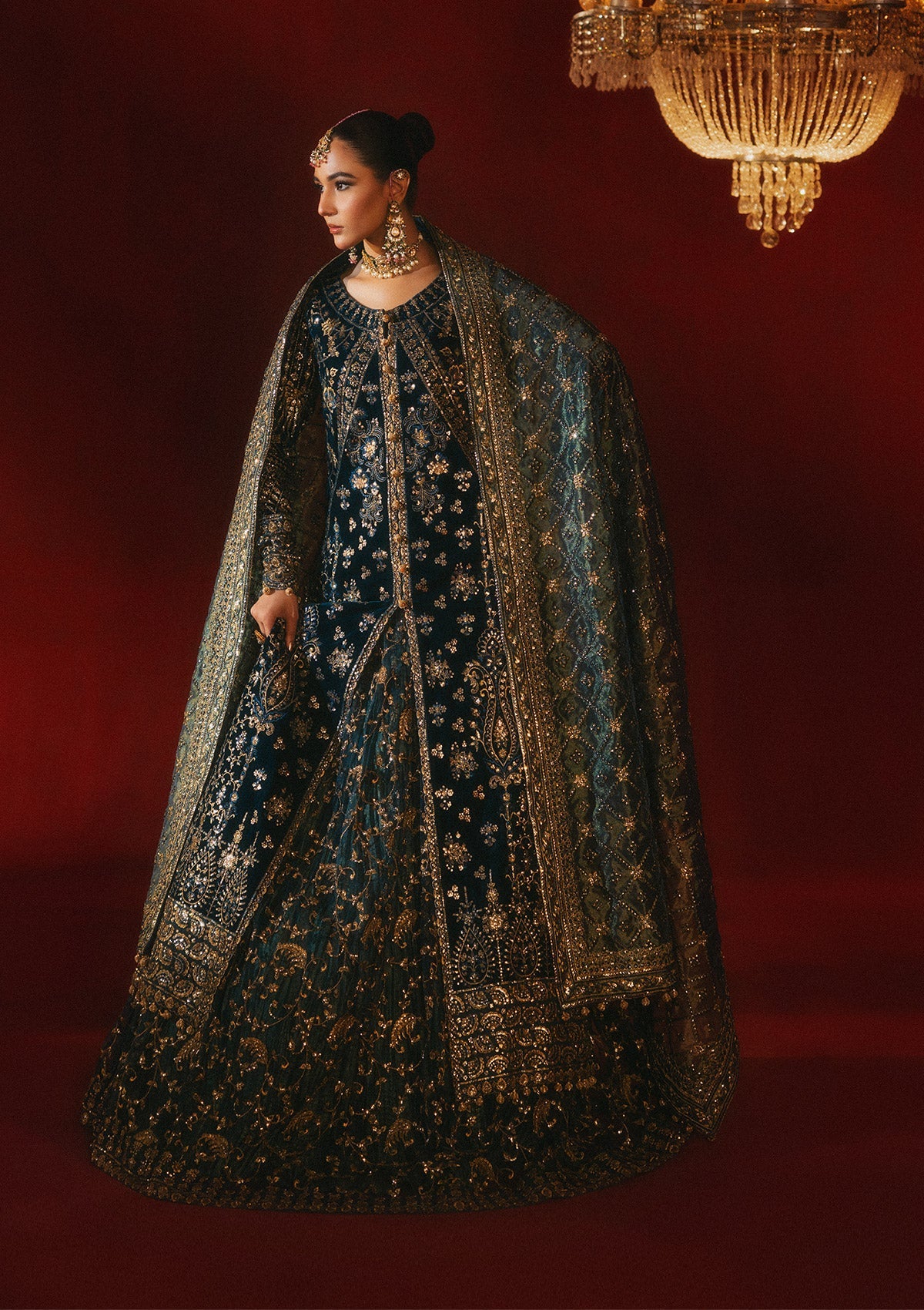 DASTOOR - LOOK 05 Teal Blue Front Open Shirt with Lehnga For Formal Events - Pakistani Designer Wear for Women in UK | Kifat