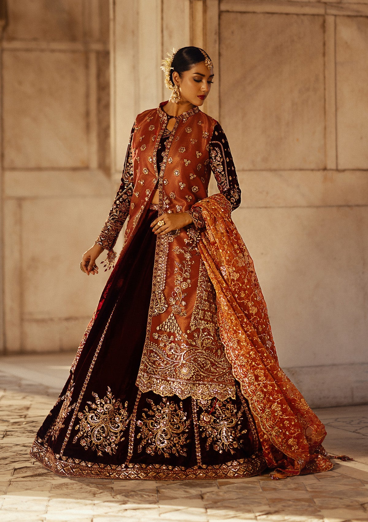 DASTOOR - LOOK 06 Maroon Lehnga Choli For Formal Events - Pakistani Designer Wear for Women in UK | Kifat