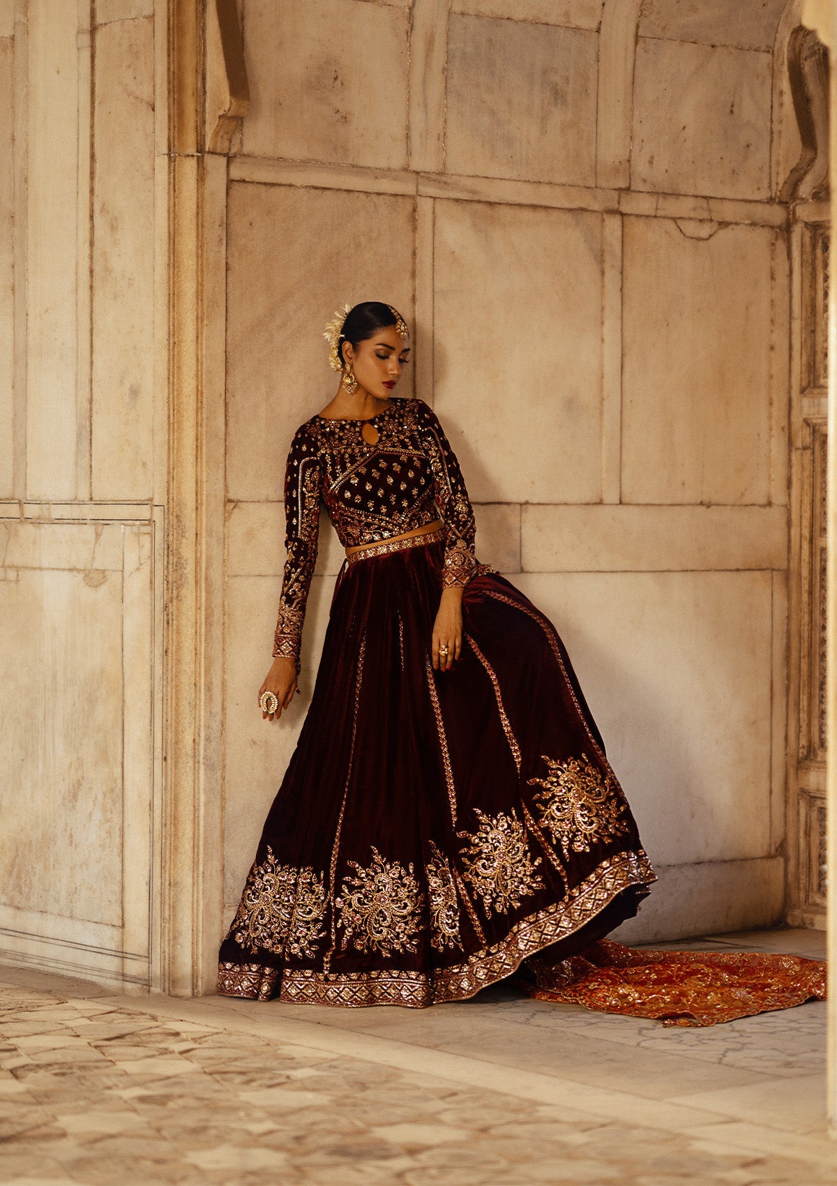 DASTOOR - LOOK 06 Maroon Lehnga Choli For Formal Events - Pakistani Designer Wear for Women in UK | Kifat