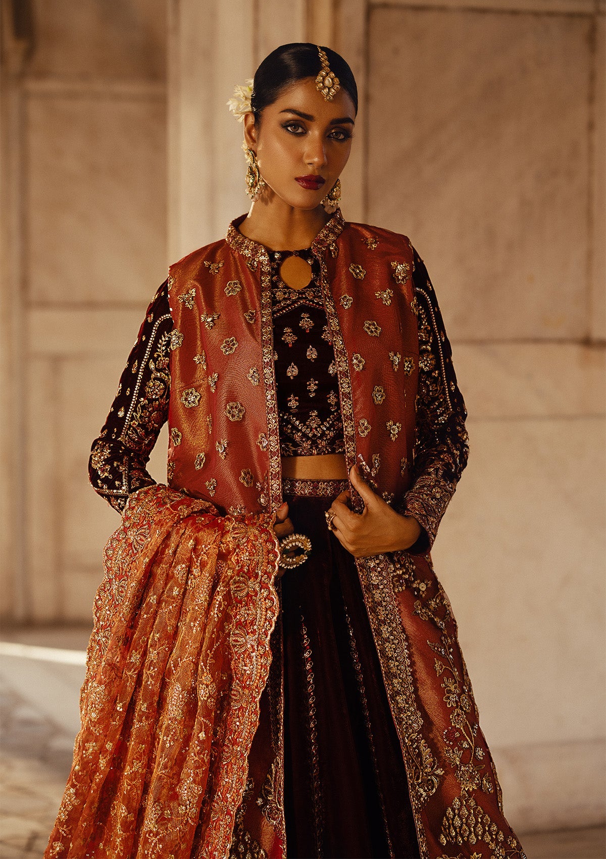 DASTOOR - LOOK 06 Maroon Lehnga Choli For Formal Events - Pakistani Designer Wear for Women in UK | Kifat