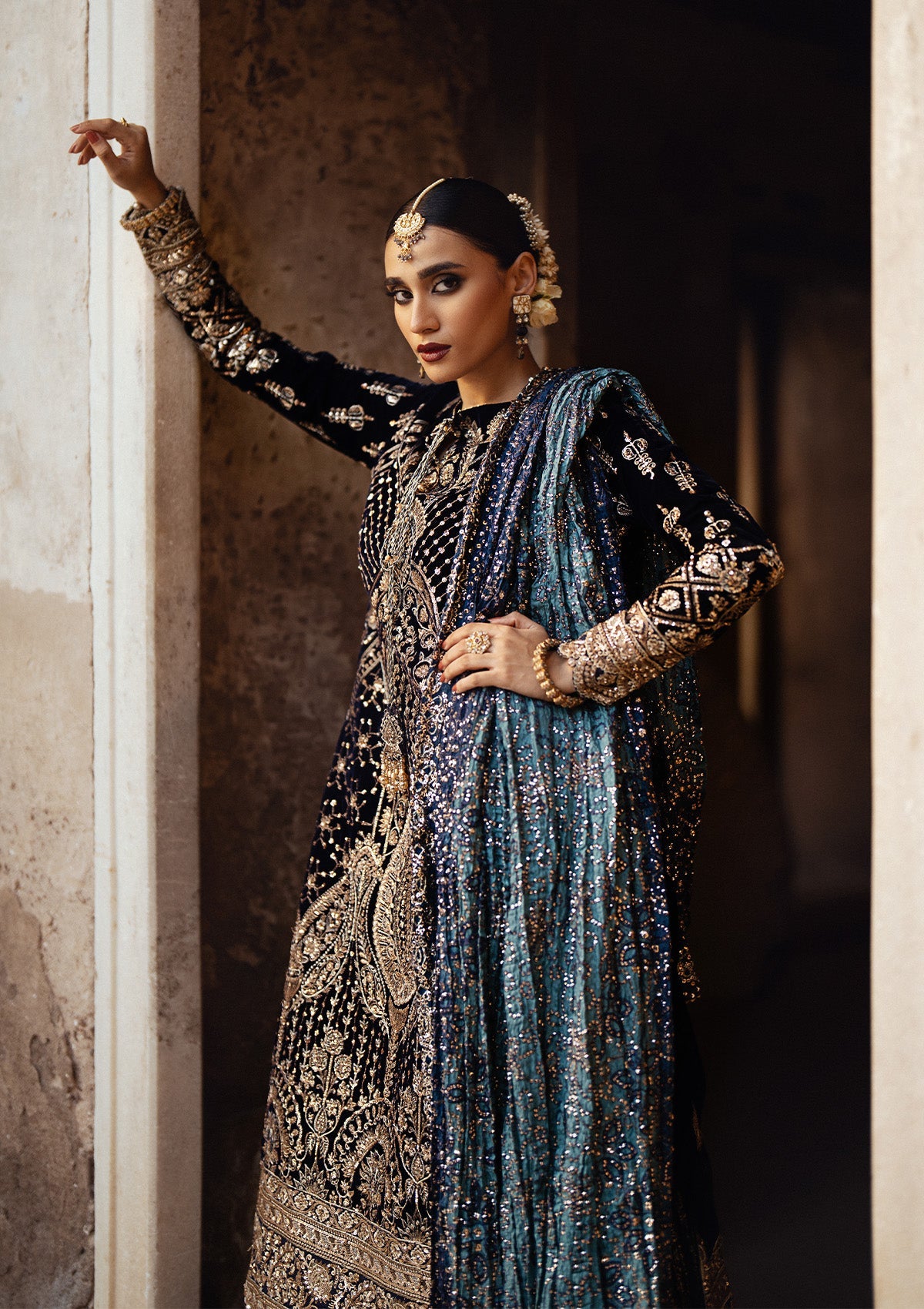 DASTOOR - LOOK 07 Navy Blue Long Shirt with Sharara For Formal Events - Pakistani Designer Wear for Women in UK | Kifat
