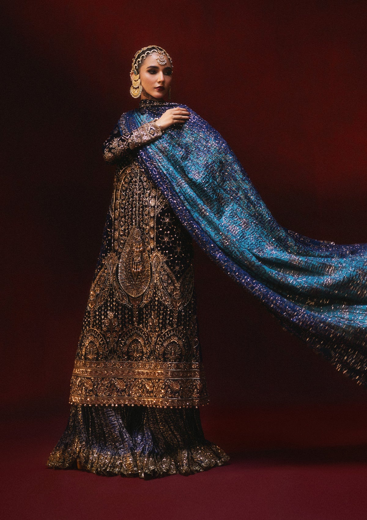 DASTOOR - LOOK 07 Navy Blue Long Shirt with Sharara For Formal Events - Pakistani Designer Wear for Women in UK | Kifat