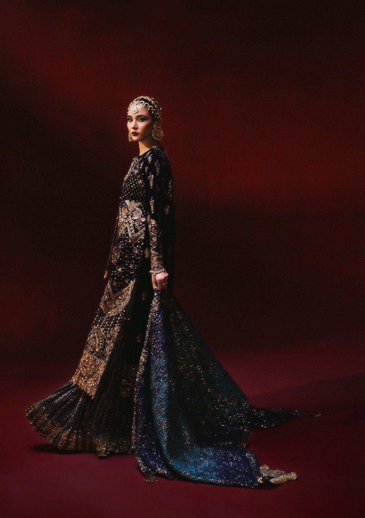 DASTOOR - LOOK 07 Navy Blue Long Shirt with Sharara For Formal Events - Pakistani Designer Wear for Women in UK | Kifat