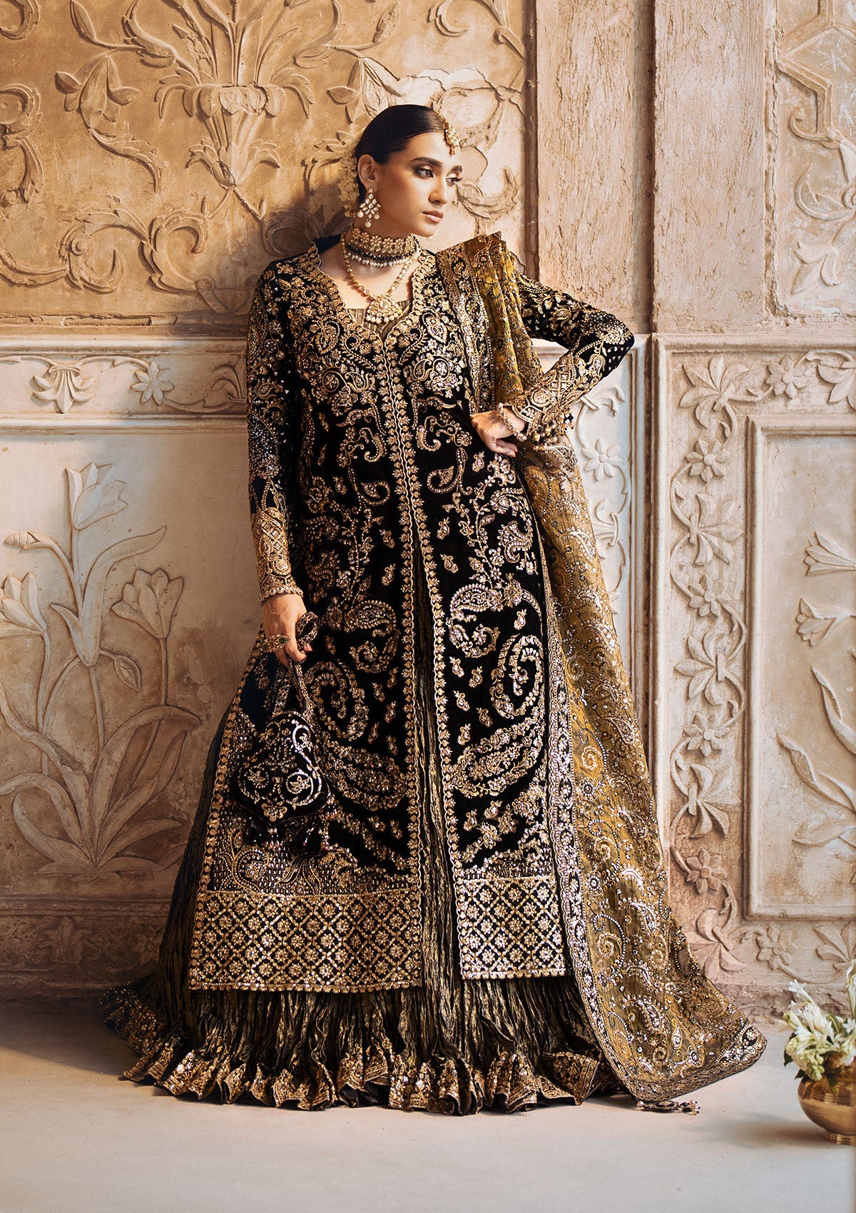 DASTOOR - LOOK 08 Black Front Open Shirt with Sharara For Formal Events - Pakistani Designer Wear for Women in UK | Kifat