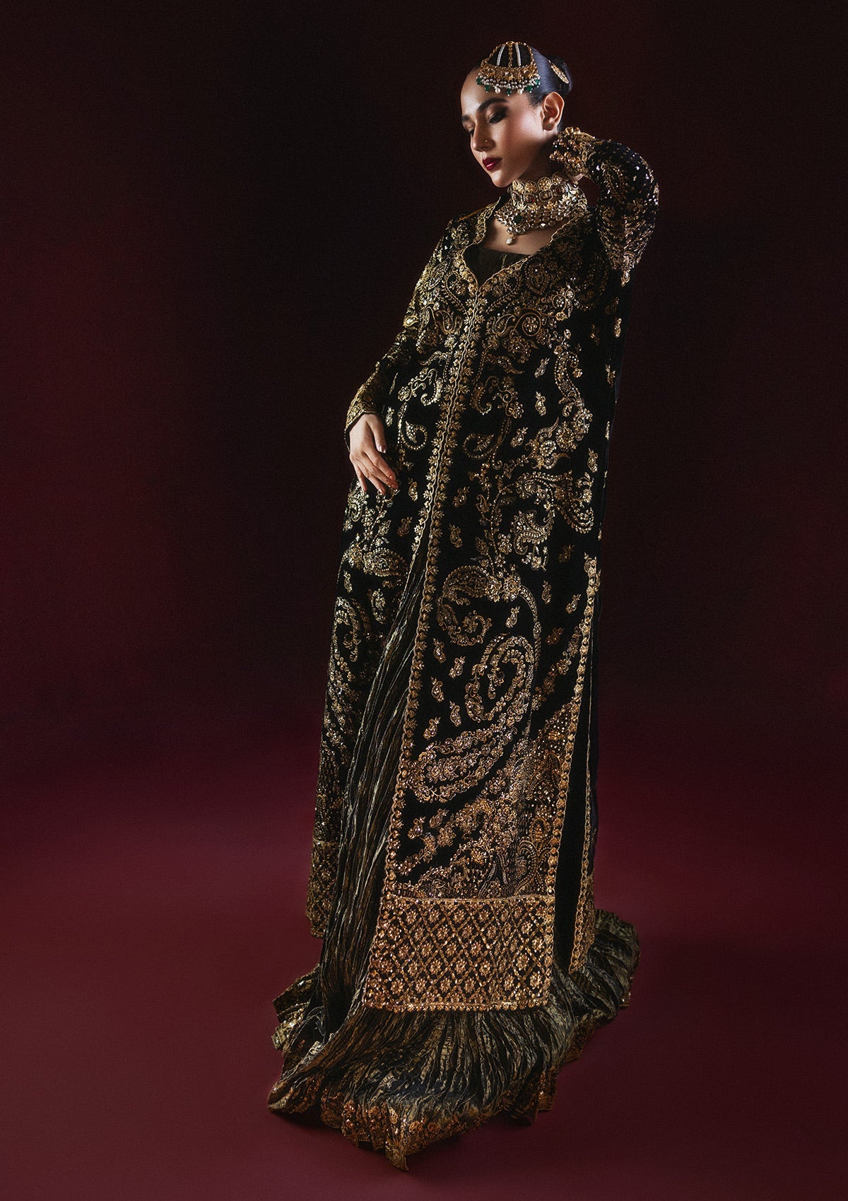 DASTOOR - LOOK 08 Black Front Open Shirt with Sharara For Formal Events - Pakistani Designer Wear for Women in UK | Kifat
