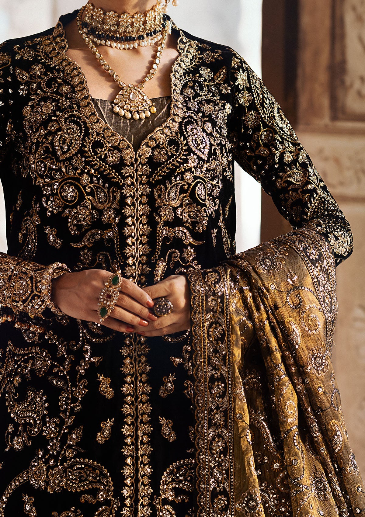 DASTOOR - LOOK 08 Black Front Open Shirt with Sharara For Formal Events - Pakistani Designer Wear for Women in UK | Kifat