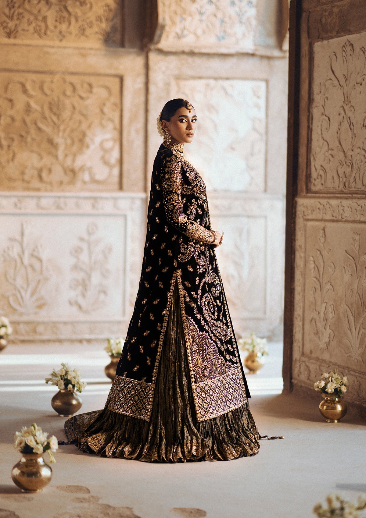 DASTOOR - LOOK 08 Black Front Open Shirt with Sharara For Formal Events - Pakistani Designer Wear for Women in UK | Kifat