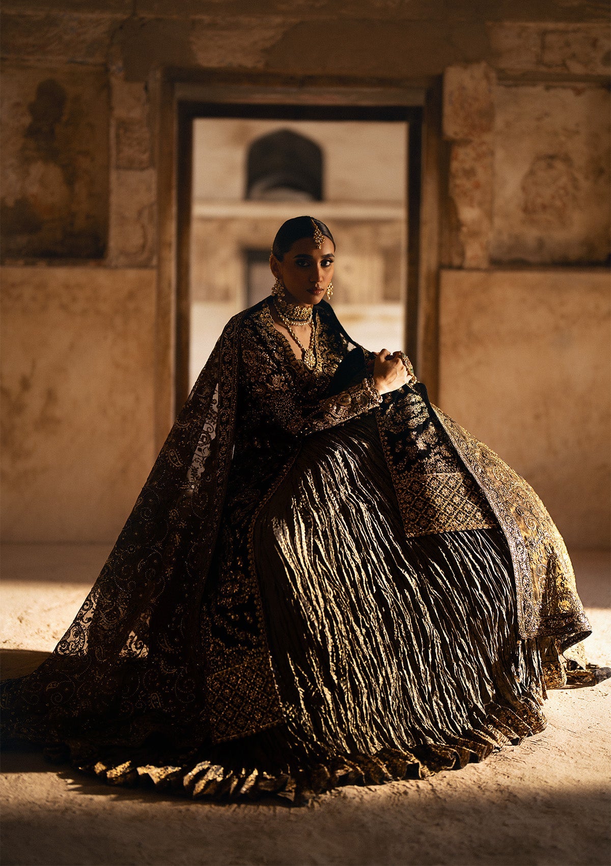 DASTOOR - LOOK 08 Black Front Open Shirt with Sharara For Formal Events - Pakistani Designer Wear for Women in UK | Kifat