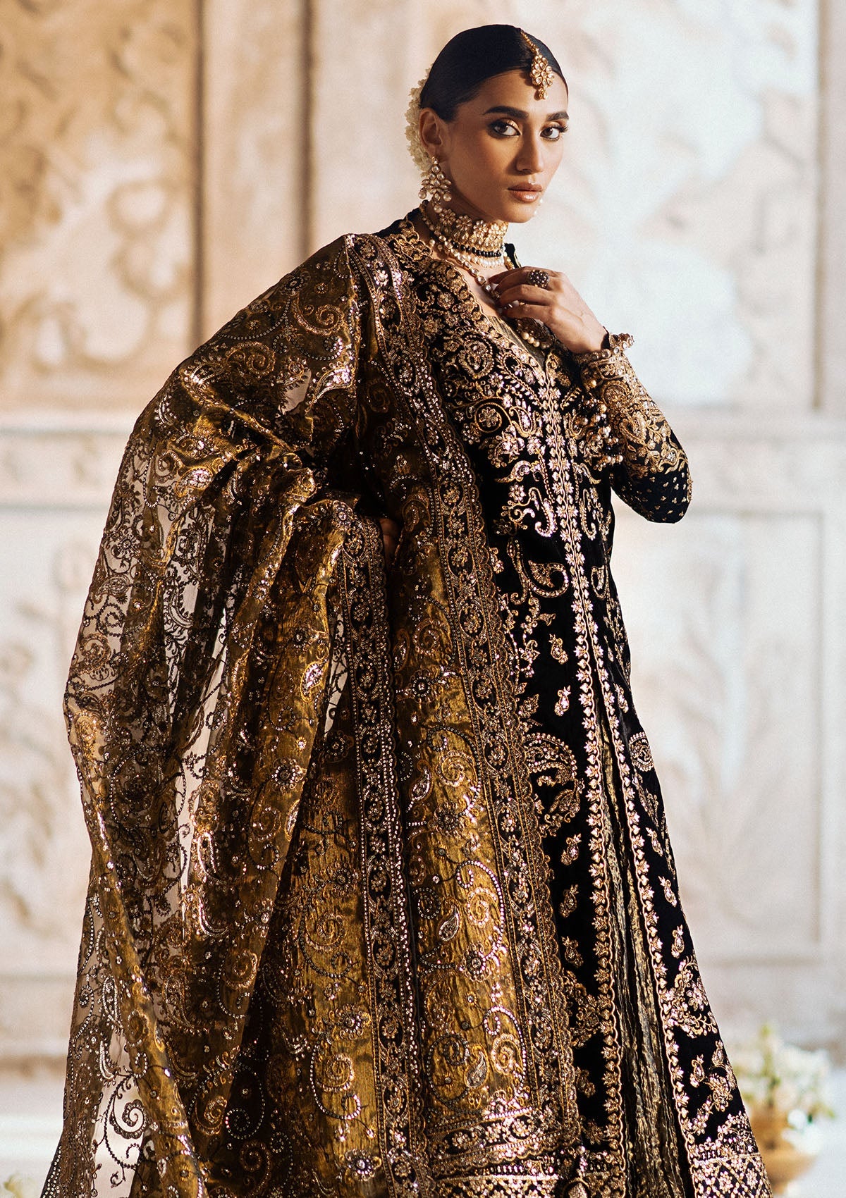 DASTOOR - LOOK 08 Black Front Open Shirt with Sharara For Formal Events - Pakistani Designer Wear for Women in UK | Kifat