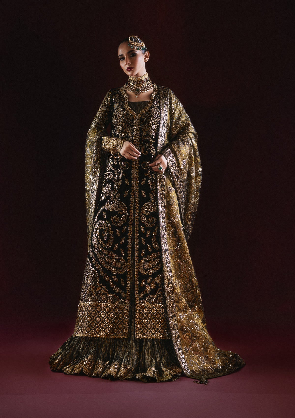 DASTOOR - LOOK 08 Black Front Open Shirt with Sharara For Formal Events - Pakistani Designer Wear for Women in UK | Kifat