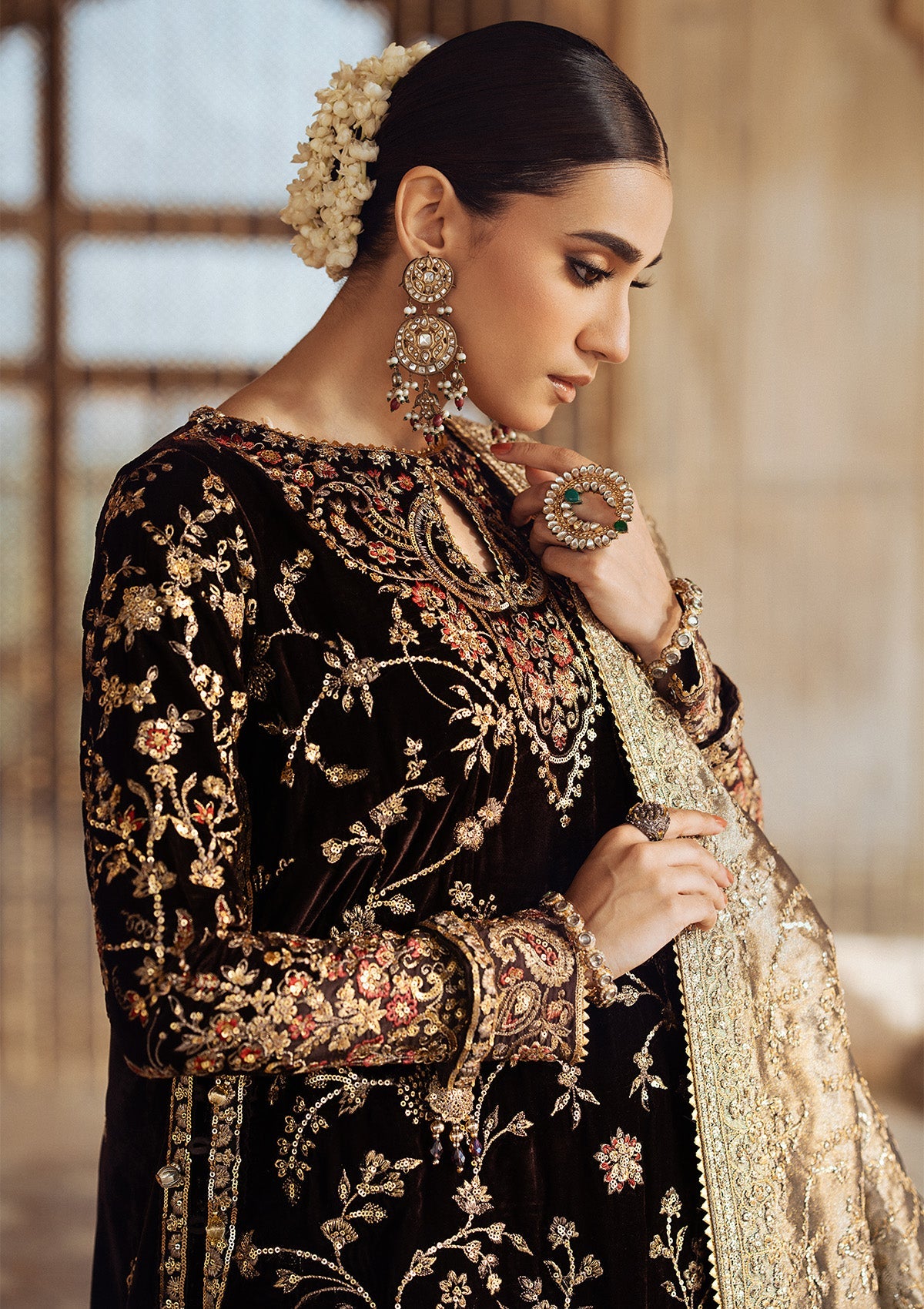 DASTOOR - LOOK 09 Dark Brown Long Shirt with Sharara For Formal Events - Pakistani Designer Wear for Women in UK | Kifat