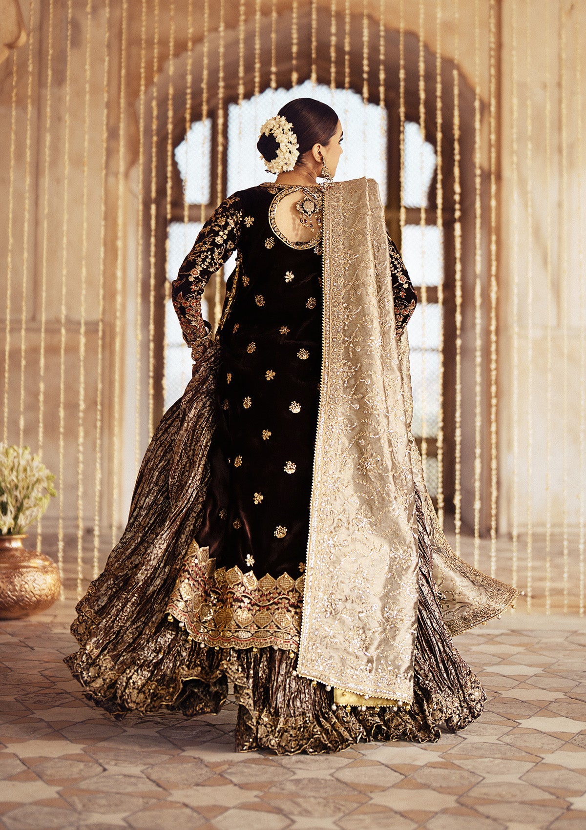 DASTOOR - LOOK 09 Dark Brown Long Shirt with Sharara For Formal Events - Pakistani Designer Wear for Women in UK | Kifat