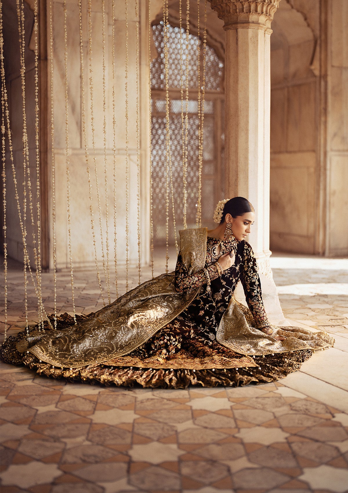 DASTOOR - LOOK 09 Dark Brown Long Shirt with Sharara For Formal Events - Pakistani Designer Wear for Women in UK | Kifat