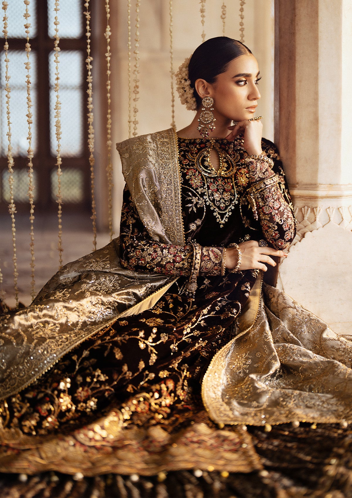 DASTOOR - LOOK 09 Dark Brown Long Shirt with Sharara For Formal Events - Pakistani Designer Wear for Women in UK | Kifat