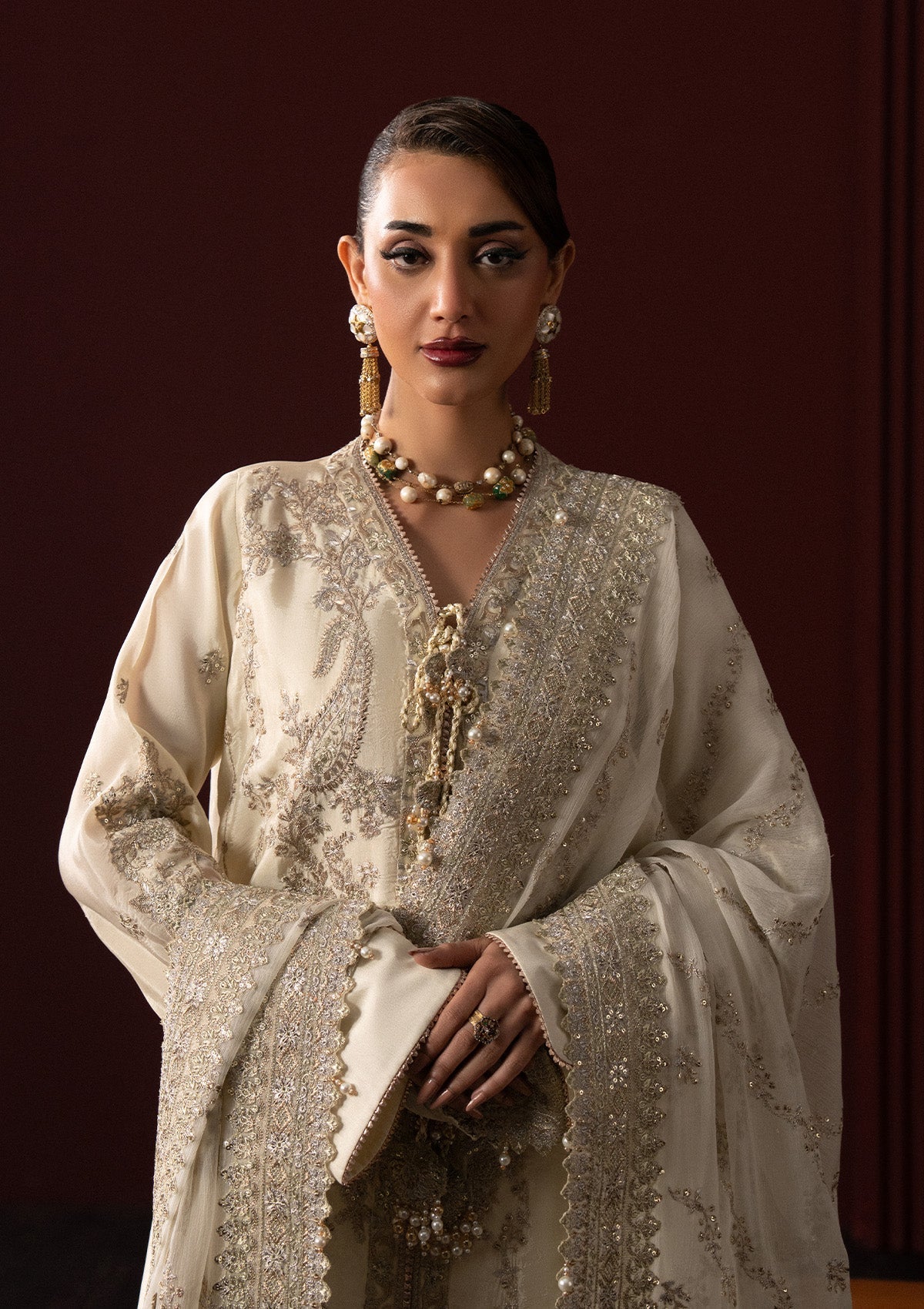 LADY AIK '25 - VOL. 1 - LOOK 01 Ivory Front Open Shirt For Luxury Events - Pakistani Designer Wear for Women in UK | Kifat