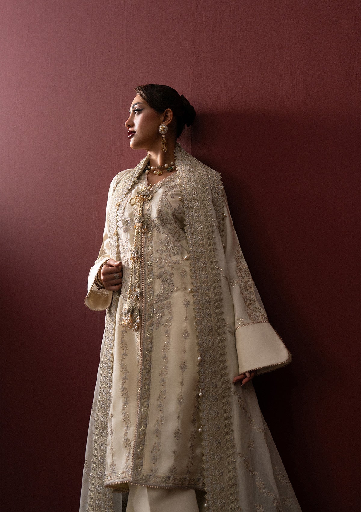 LADY AIK '25 - VOL. 1 - LOOK 01 Ivory Front Open Shirt For Luxury Events - Pakistani Designer Wear for Women in UK | Kifat