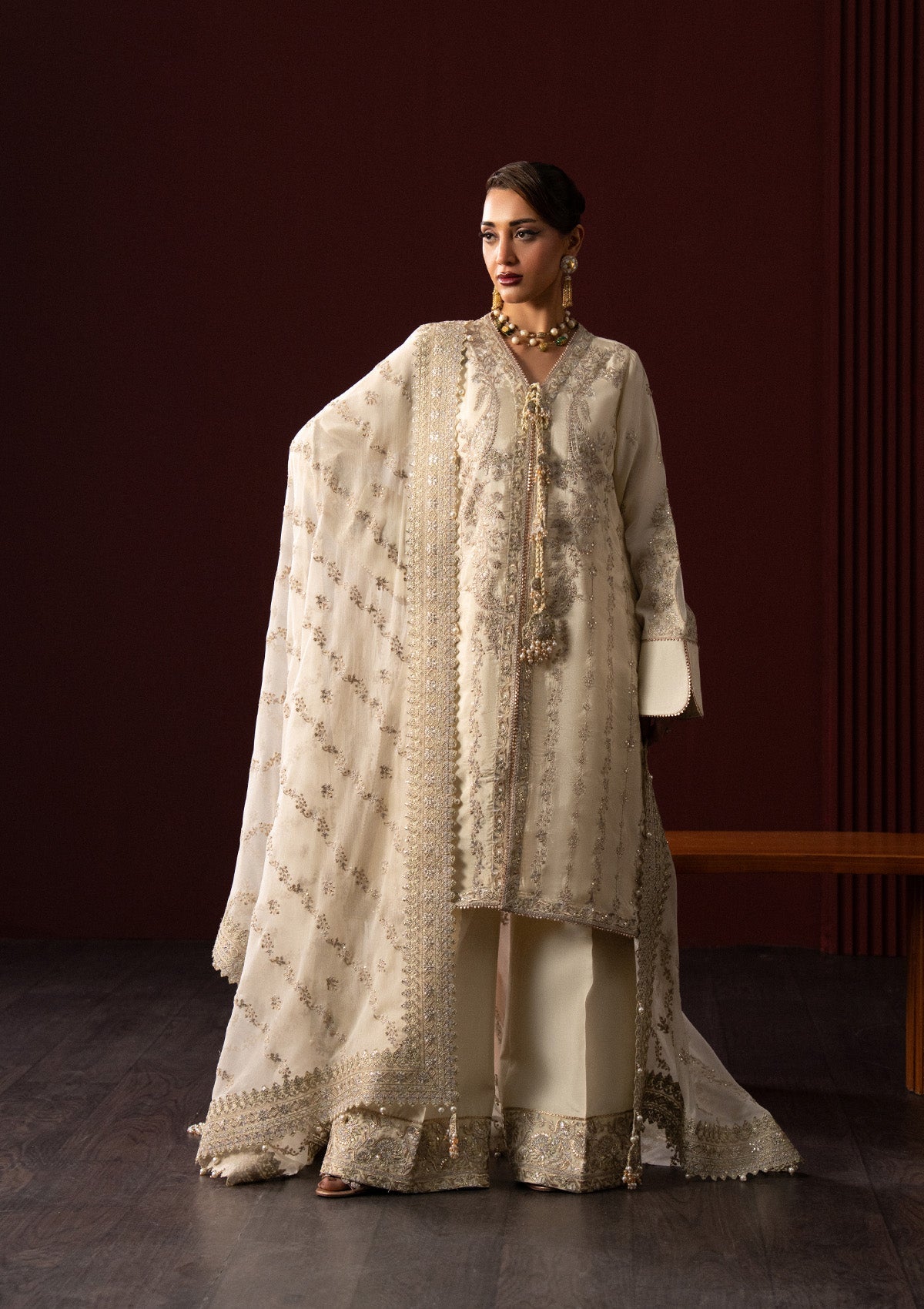 LADY AIK '25 - VOL. 1 - LOOK 01 Ivory Front Open Shirt For Luxury Events - Pakistani Designer Wear for Women in UK | Kifat