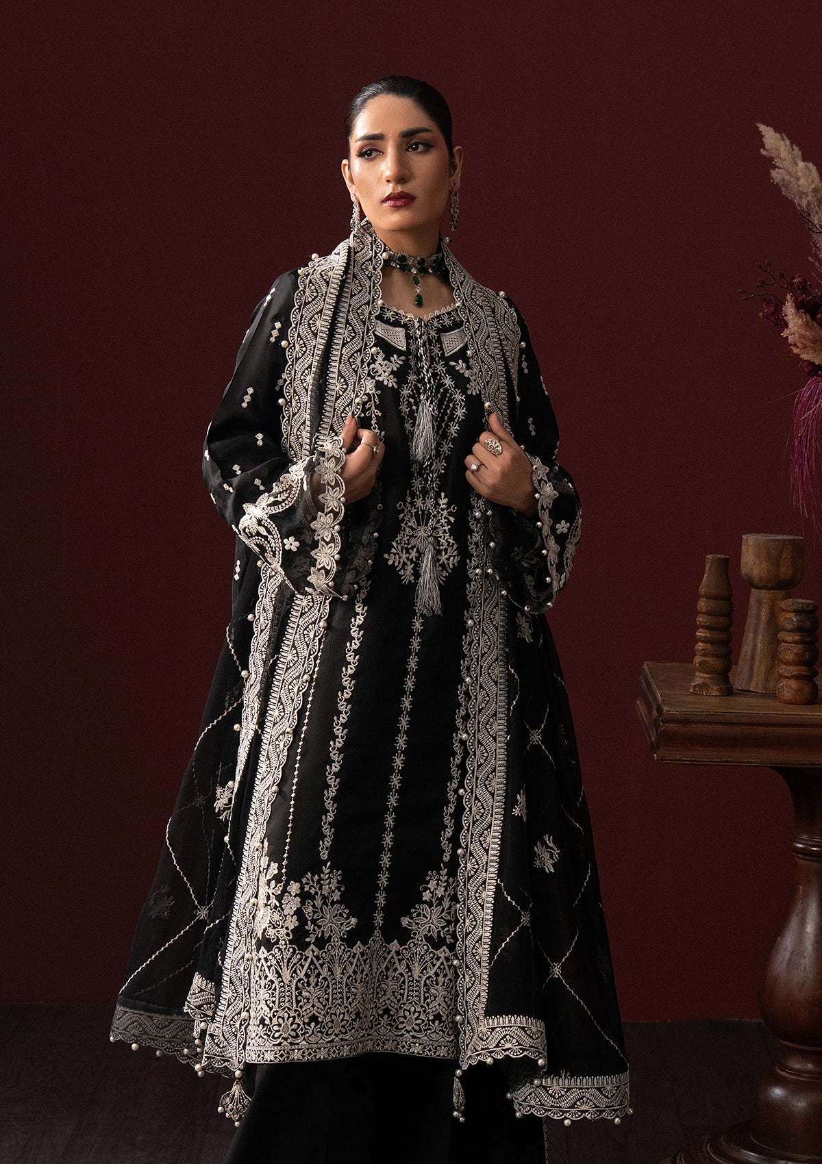 LADY AIK '25 - VOL. 1 - LOOK 02 Black Long Shirt For Luxury Events - Pakistani Designer Wear for Women in UK | Kifat