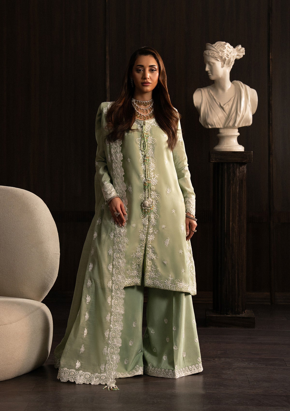 LADY AIK '25 - VOL. 1 - LOOK 03 Lime Green Front Open Shirt For Luxury Events - Pakistani Designer Wear for Women in UK | Kifat