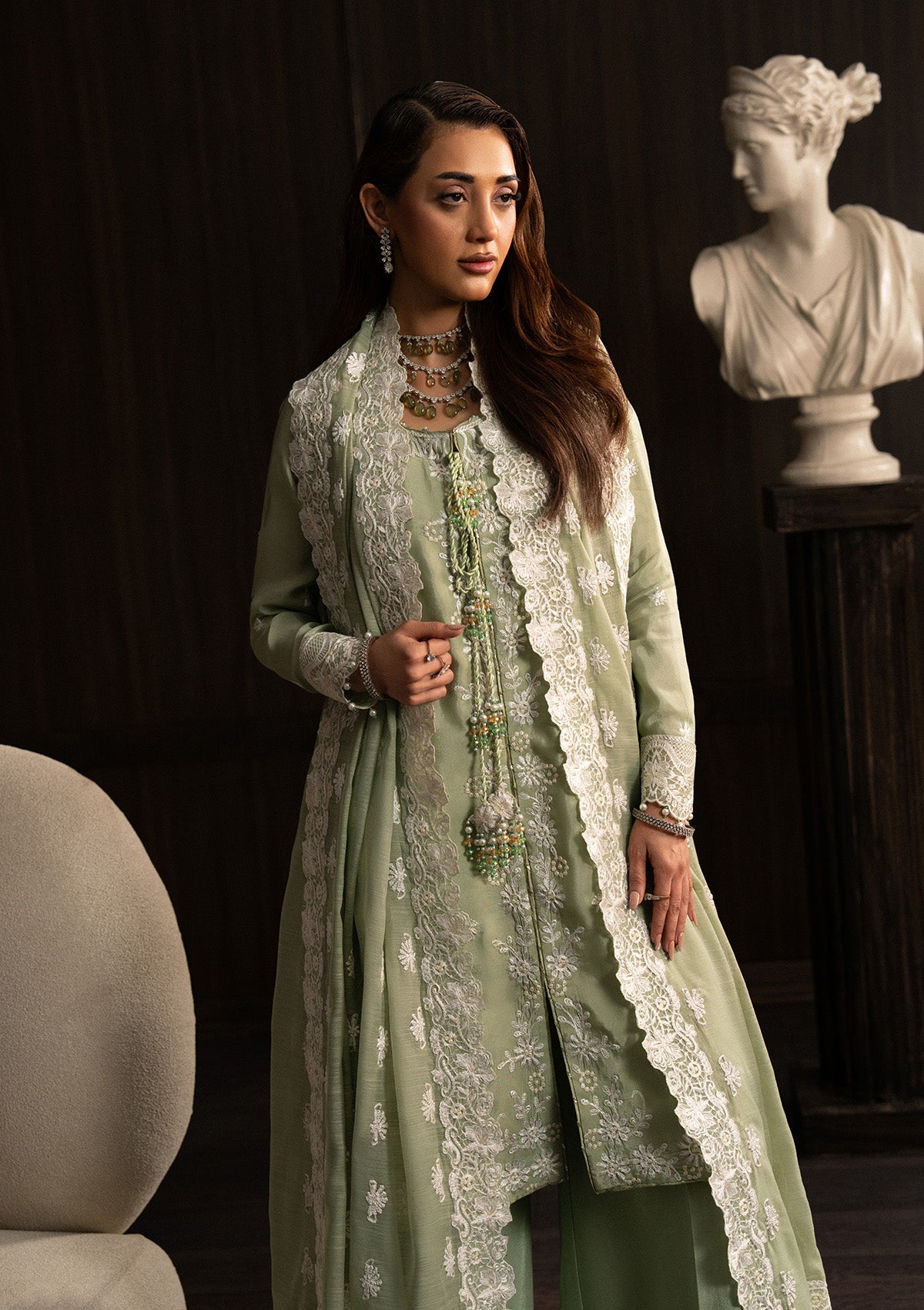 LADY AIK '25 - VOL. 1 - LOOK 03 Lime Green Front Open Shirt For Luxury Events - Pakistani Designer Wear for Women in UK | Kifat