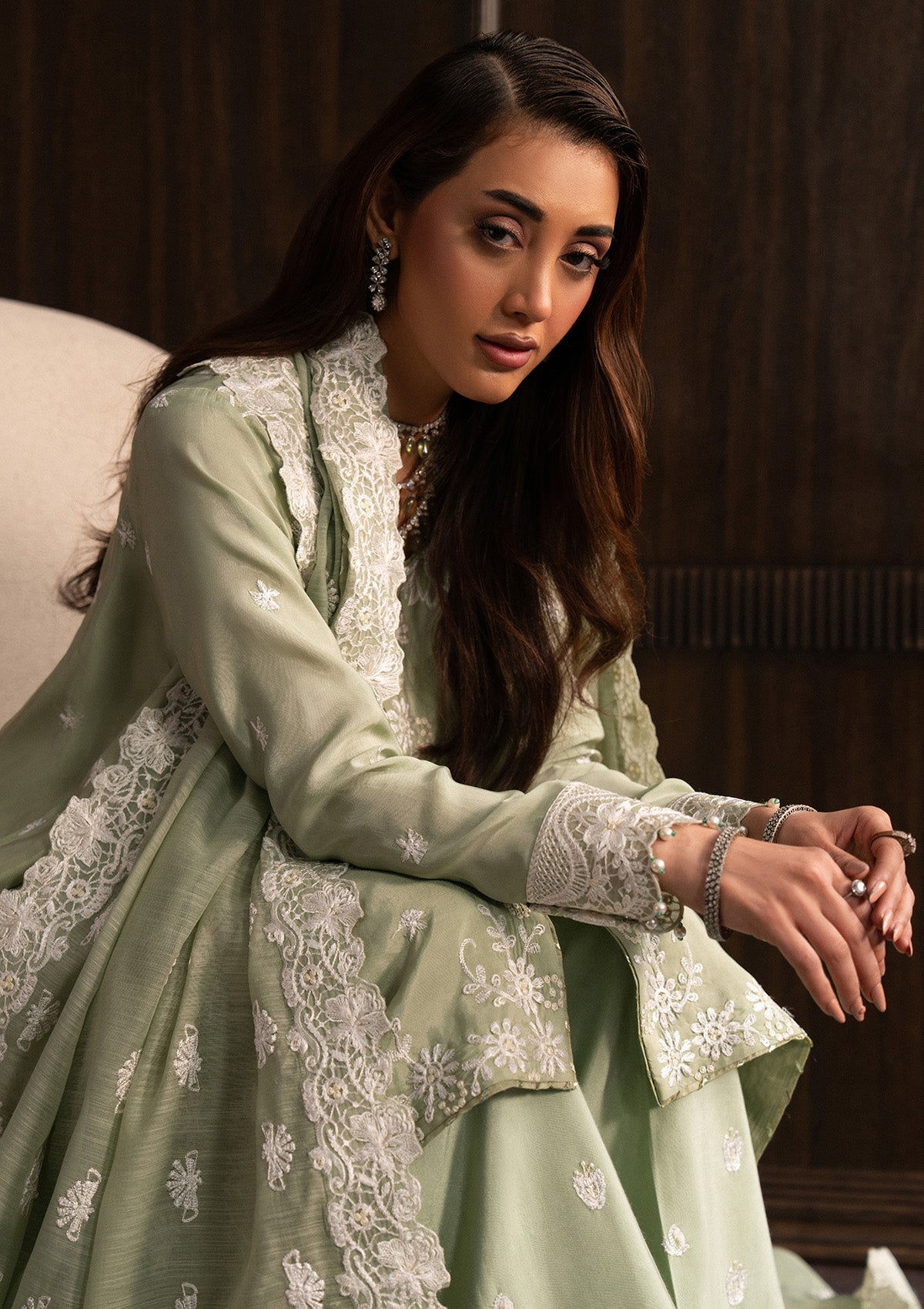 LADY AIK '25 - VOL. 1 - LOOK 03 Lime Green Front Open Shirt For Luxury Events - Pakistani Designer Wear for Women in UK | Kifat