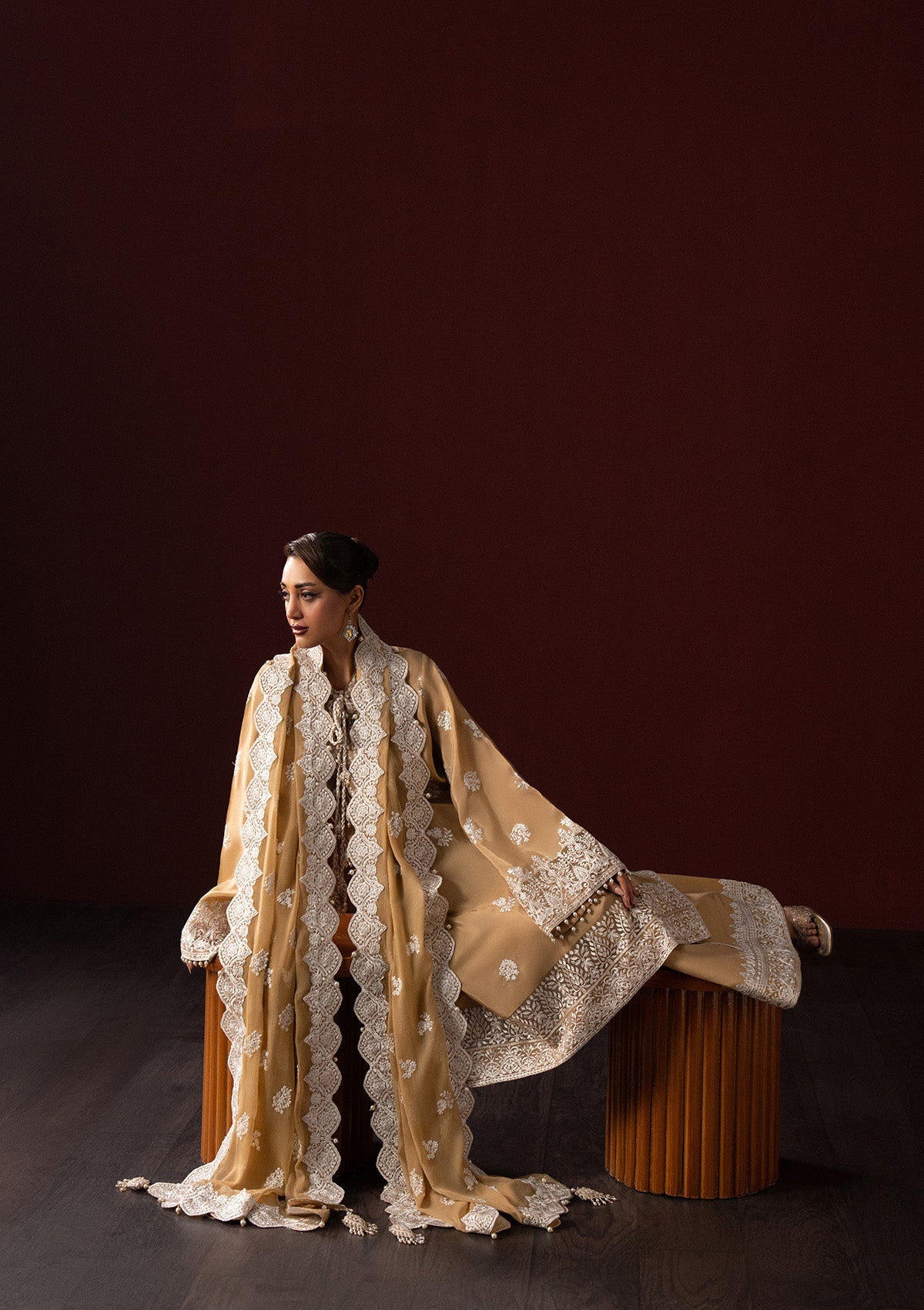 LADY AIK '25 - VOL. 1 - LOOK 04 Beige Long Shirt For Luxury Events - Pakistani Designer Wear for Women in UK | Kifat