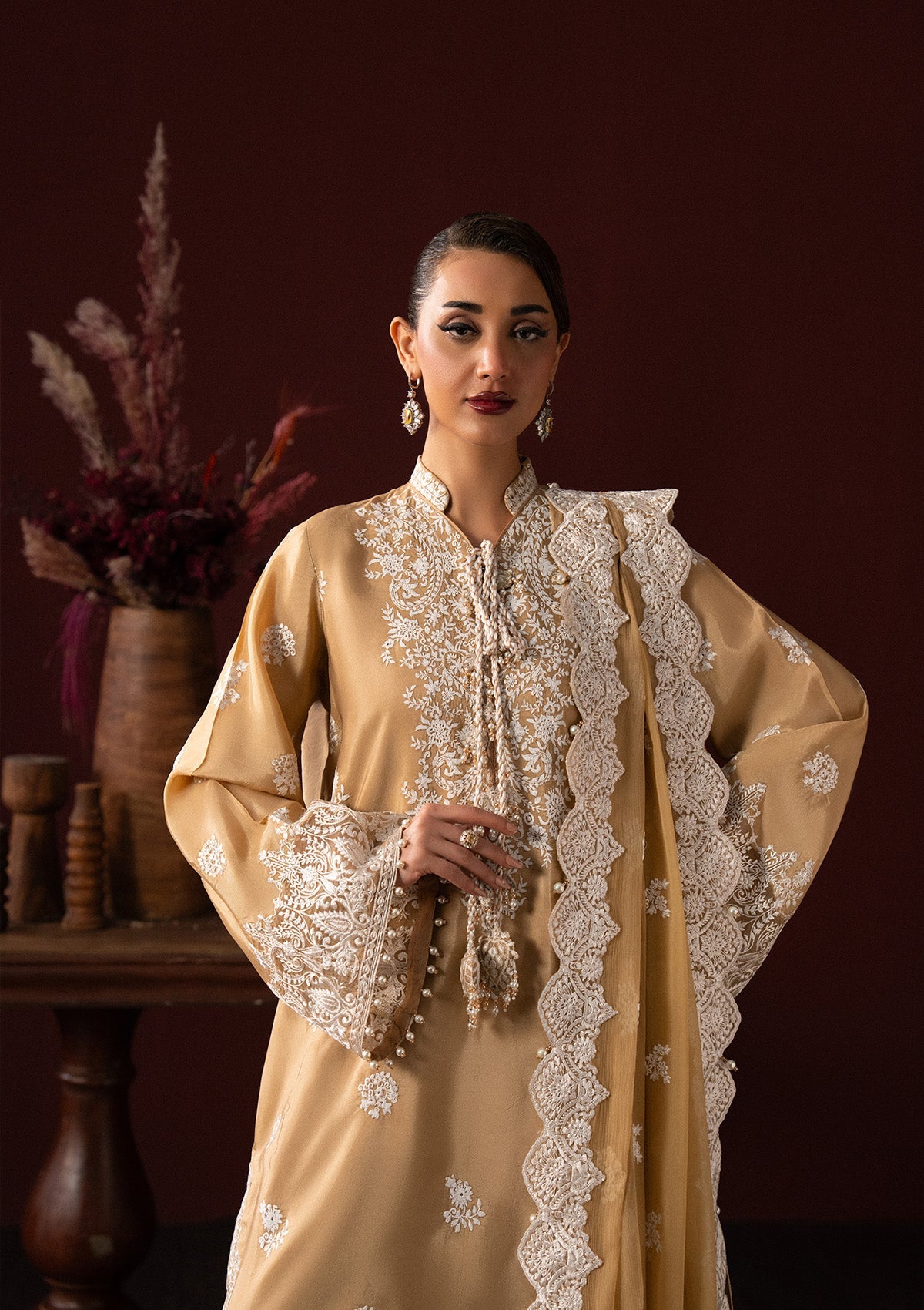 LADY AIK '25 - VOL. 1 - LOOK 04 Beige Long Shirt For Luxury Events - Pakistani Designer Wear for Women in UK | Kifat