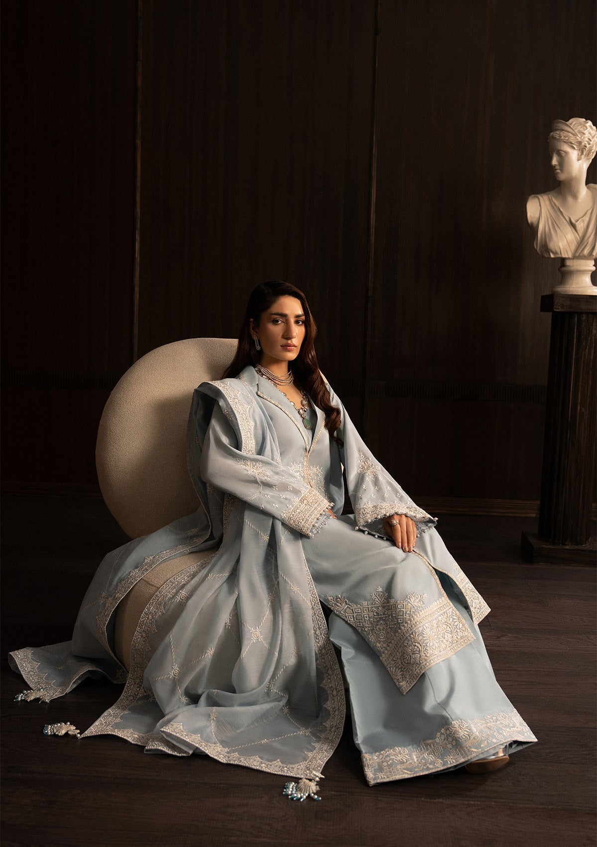 LADY AIK '25 - VOL. 1 - LOOK 05 Ice Blue Long Shirt For Luxury Events - Pakistani Designer Wear for Women in UK | Kifat