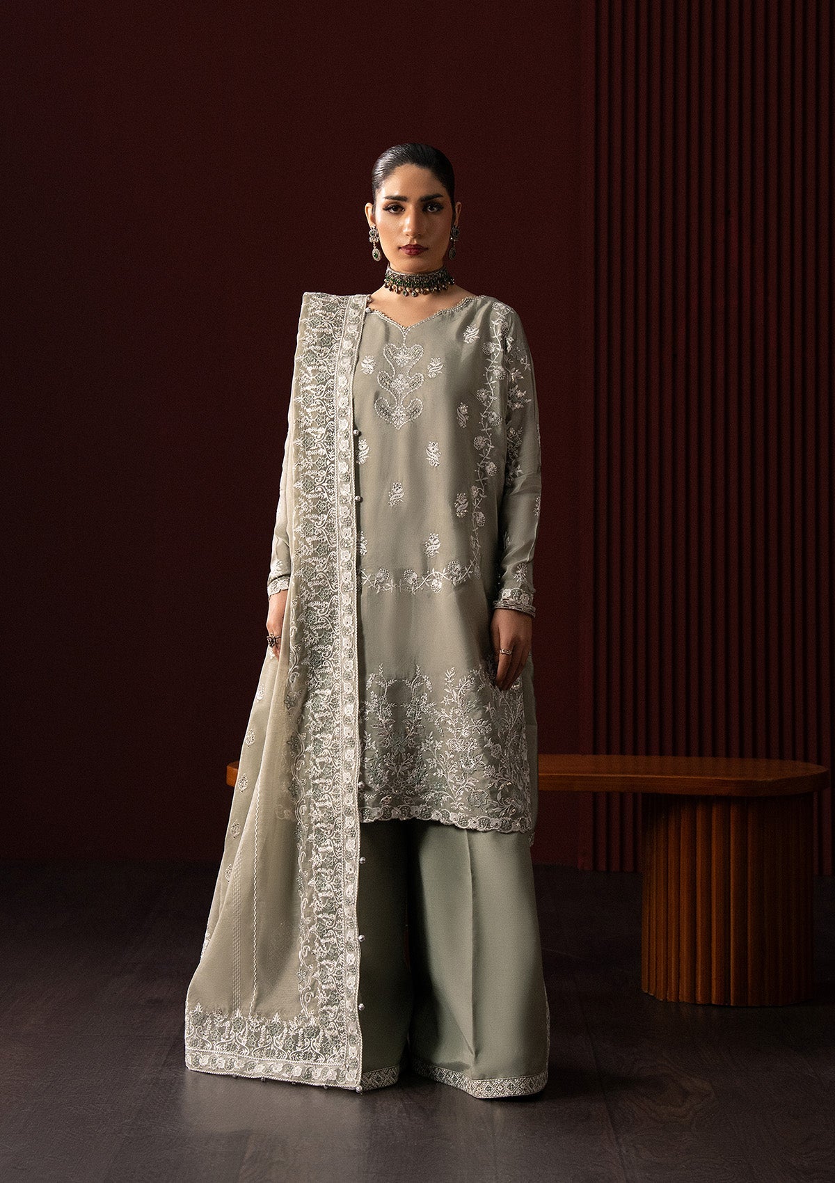 LADY AIK '25 - VOL. 1 - LOOK 06 Grey Long Shirt For Luxury Events - Pakistani Designer Wear for Women in UK | Kifat