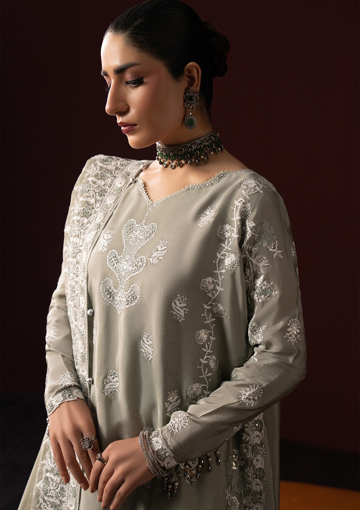 LADY AIK '25 - VOL. 1 - LOOK 06 Grey Long Shirt For Luxury Events - Pakistani Designer Wear for Women in UK | Kifat