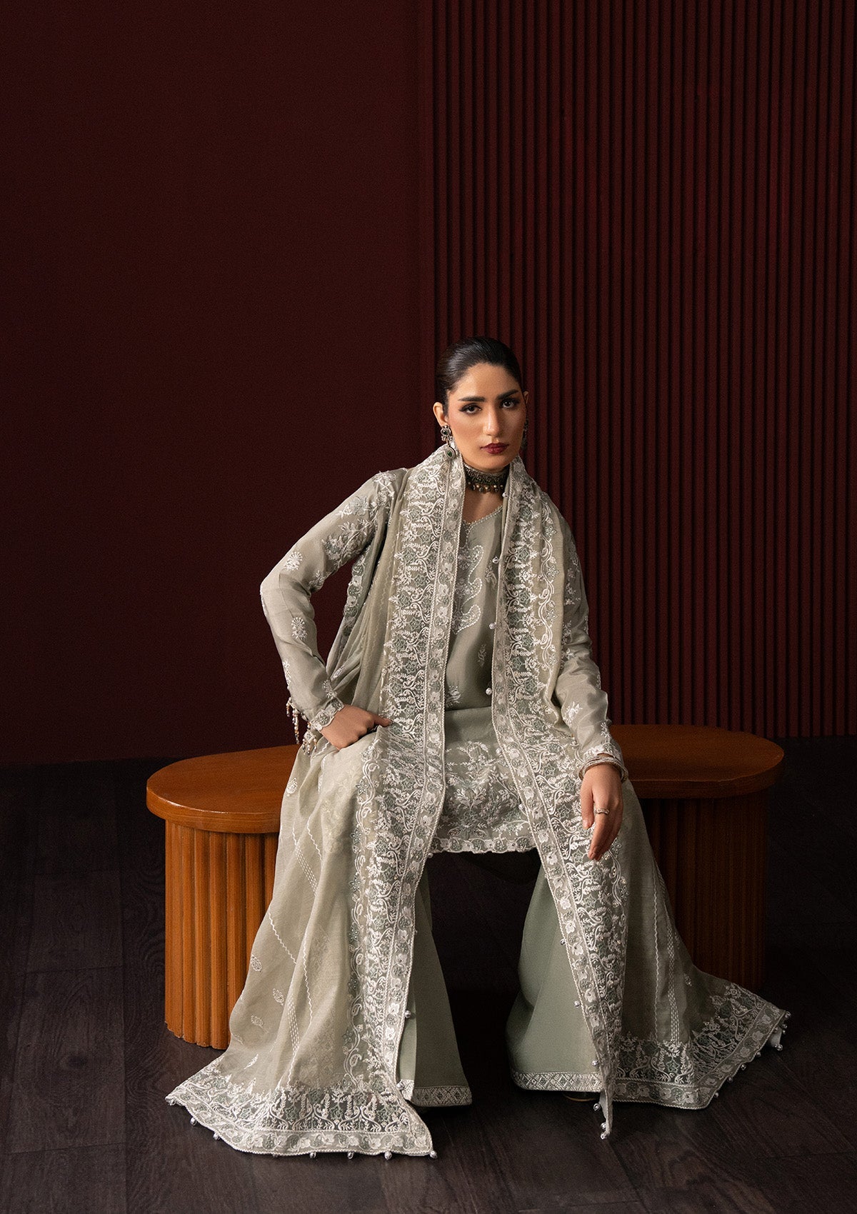 LADY AIK '25 - VOL. 1 - LOOK 06 Grey Long Shirt For Luxury Events - Pakistani Designer Wear for Women in UK | Kifat