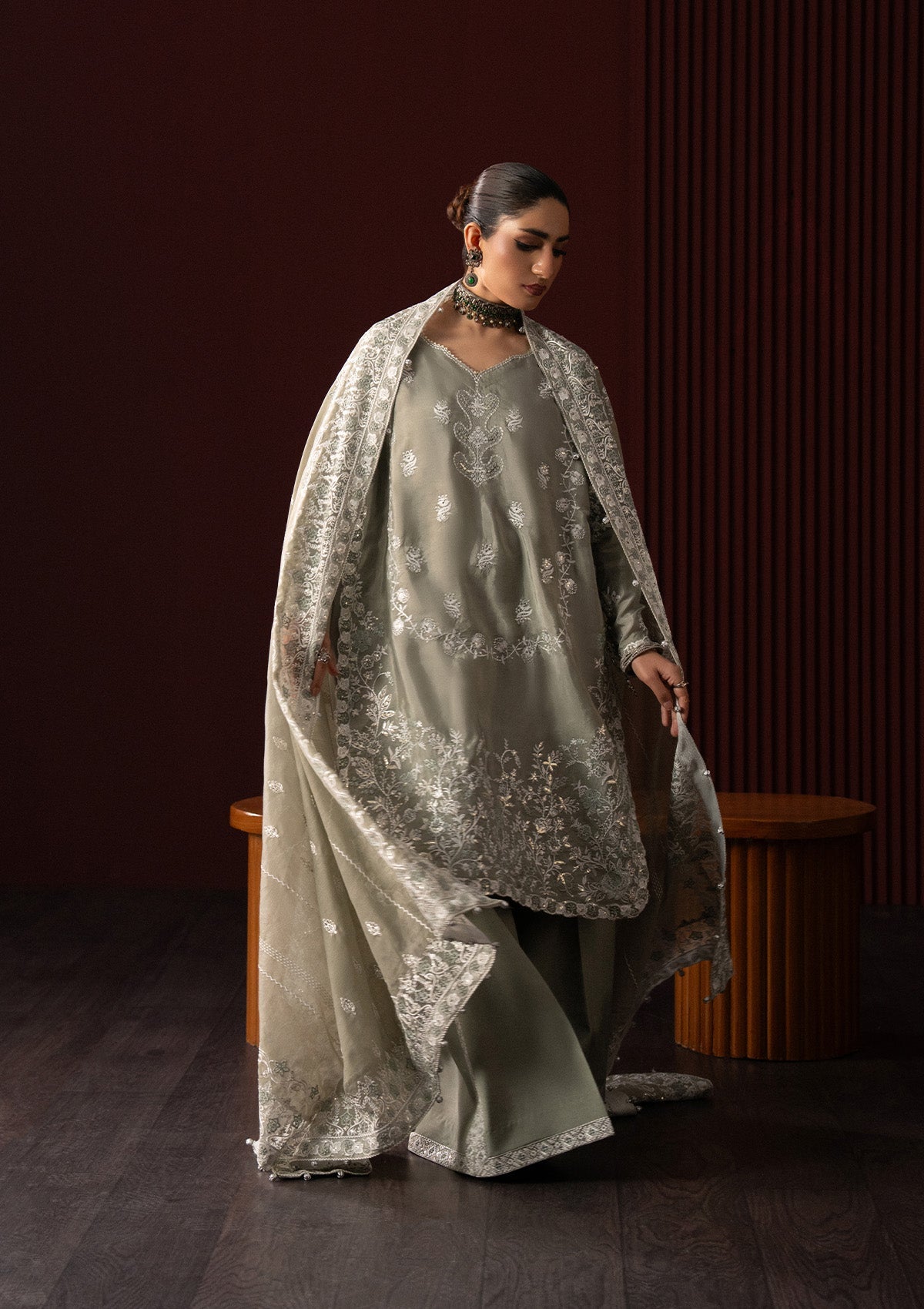 LADY AIK '25 - VOL. 1 - LOOK 06 Grey Long Shirt For Luxury Events - Pakistani Designer Wear for Women in UK | Kifat