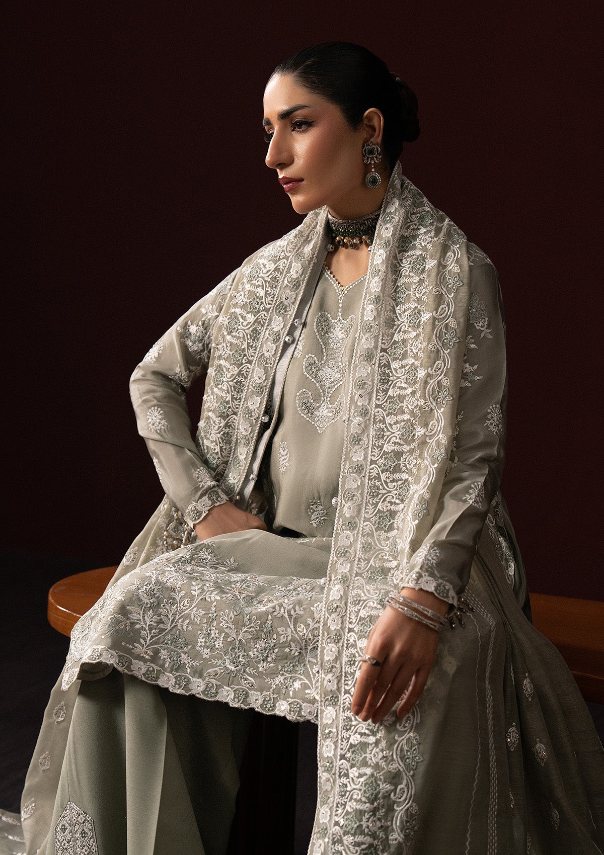 LADY AIK '25 - VOL. 1 - LOOK 06 Grey Long Shirt For Luxury Events - Pakistani Designer Wear for Women in UK | Kifat
