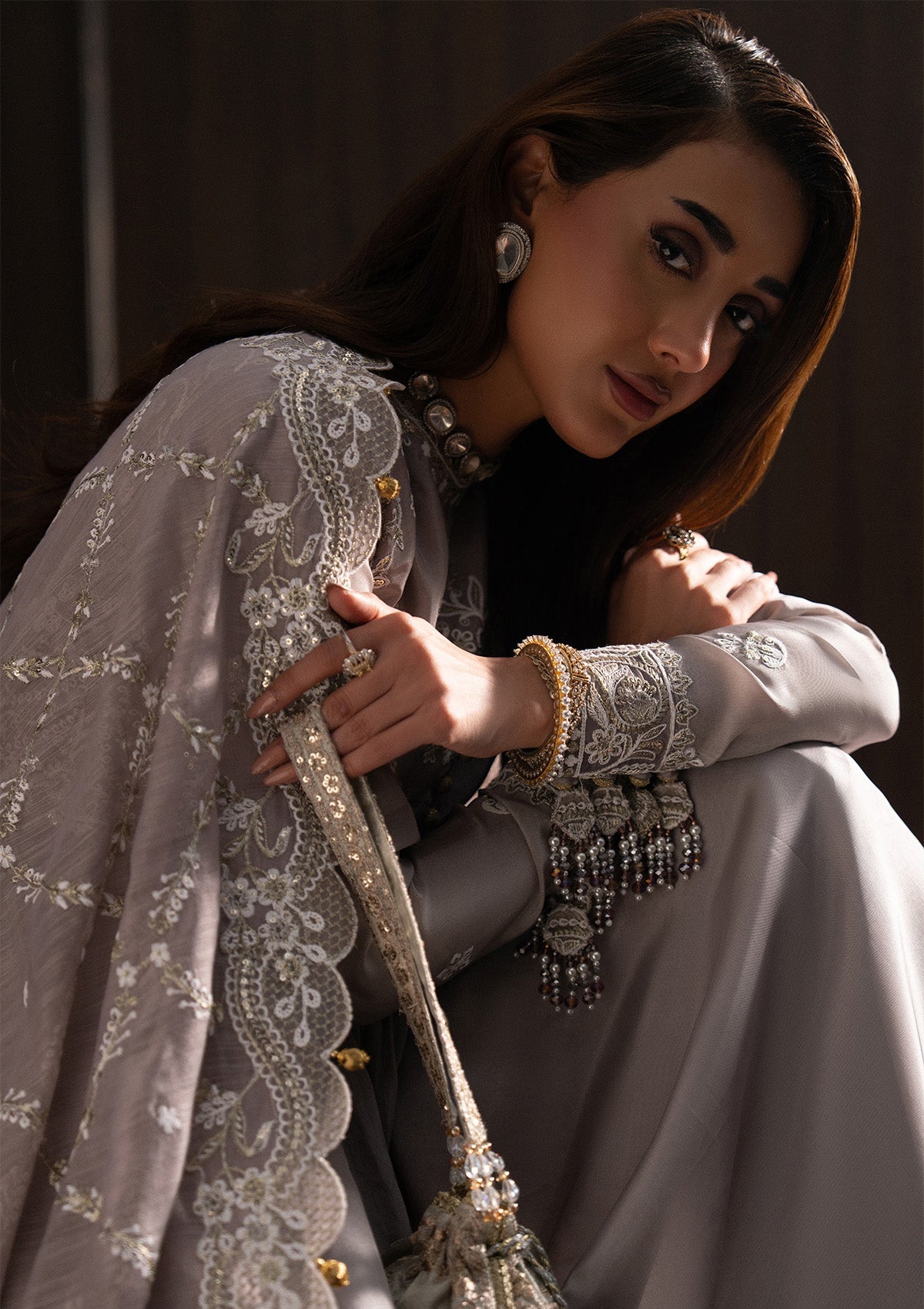 LADY AIK '25 - VOL. 1 - LOOK 07 Lilac Long Shirt For Luxury Events - Pakistani Designer Wear for Women in UK | Kifat