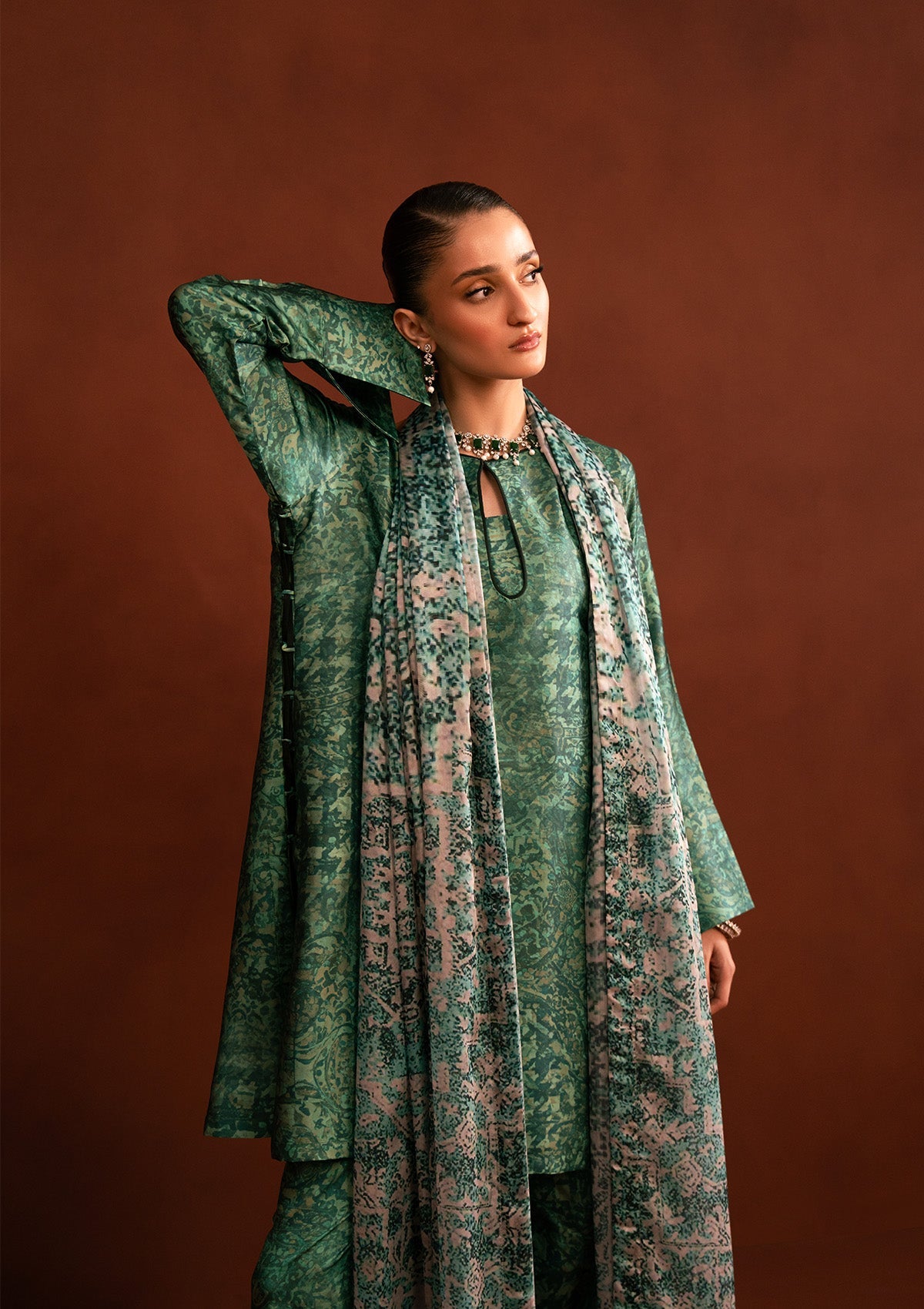 MISS AIK - RTW '25 D2 - LOOK 02 Emerald Short Shirt with Plazo For Luxury Events - Pakistani Designer Wear for Women in UK | Kifat