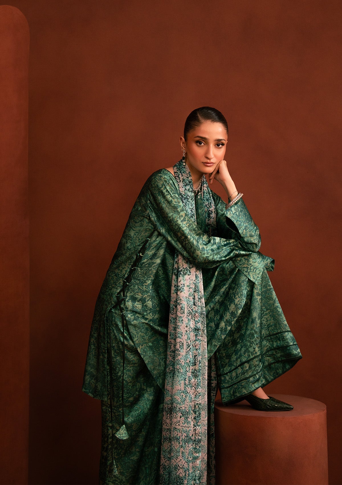 MISS AIK - RTW '25 D2 - LOOK 02 Emerald Short Shirt with Plazo For Luxury Events - Pakistani Designer Wear for Women in UK | Kifat